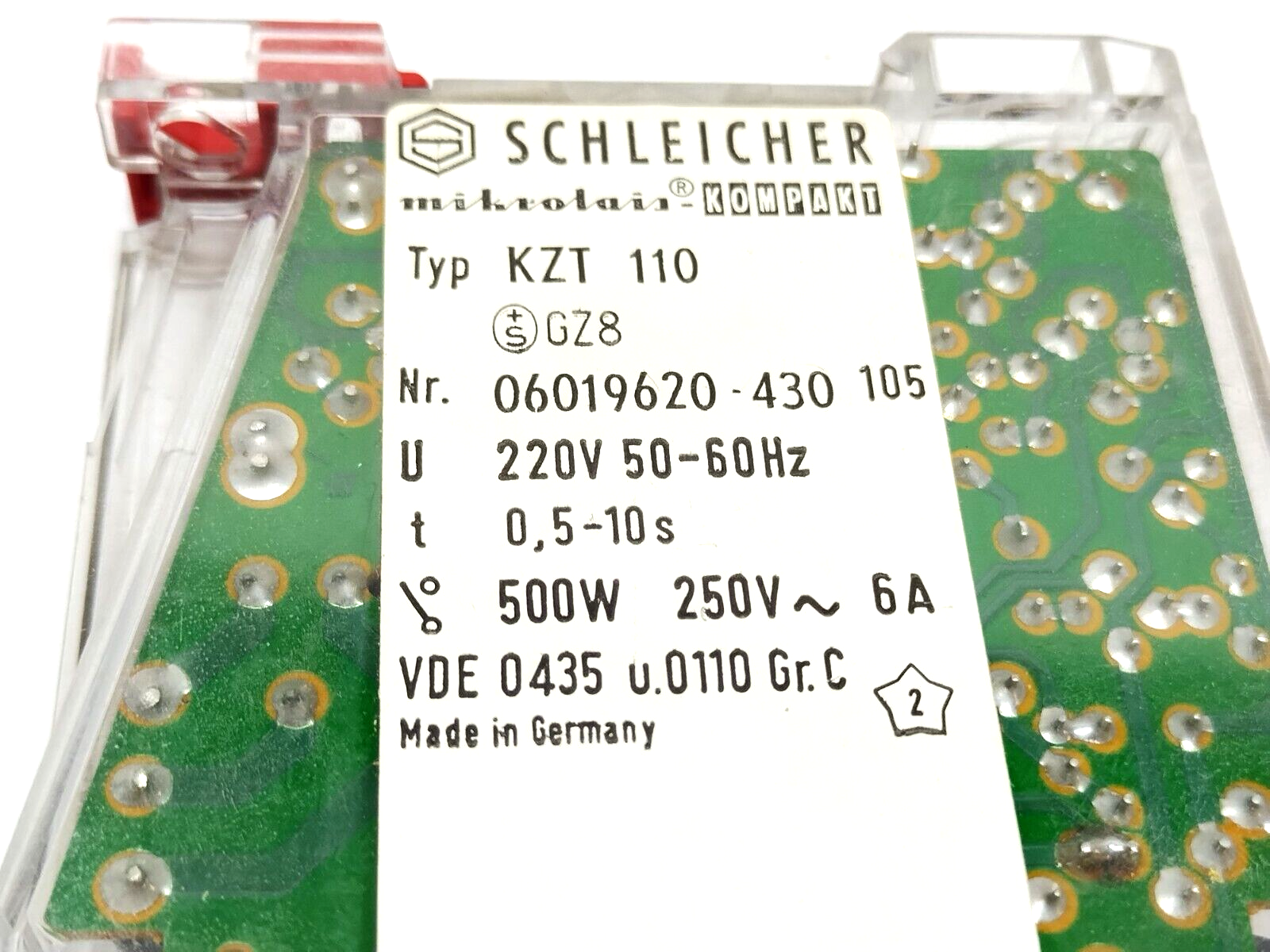 Schleicher KZT 110 Time Relay 220V 500W 6A 0.5s - 10s - Maverick Industrial Sales