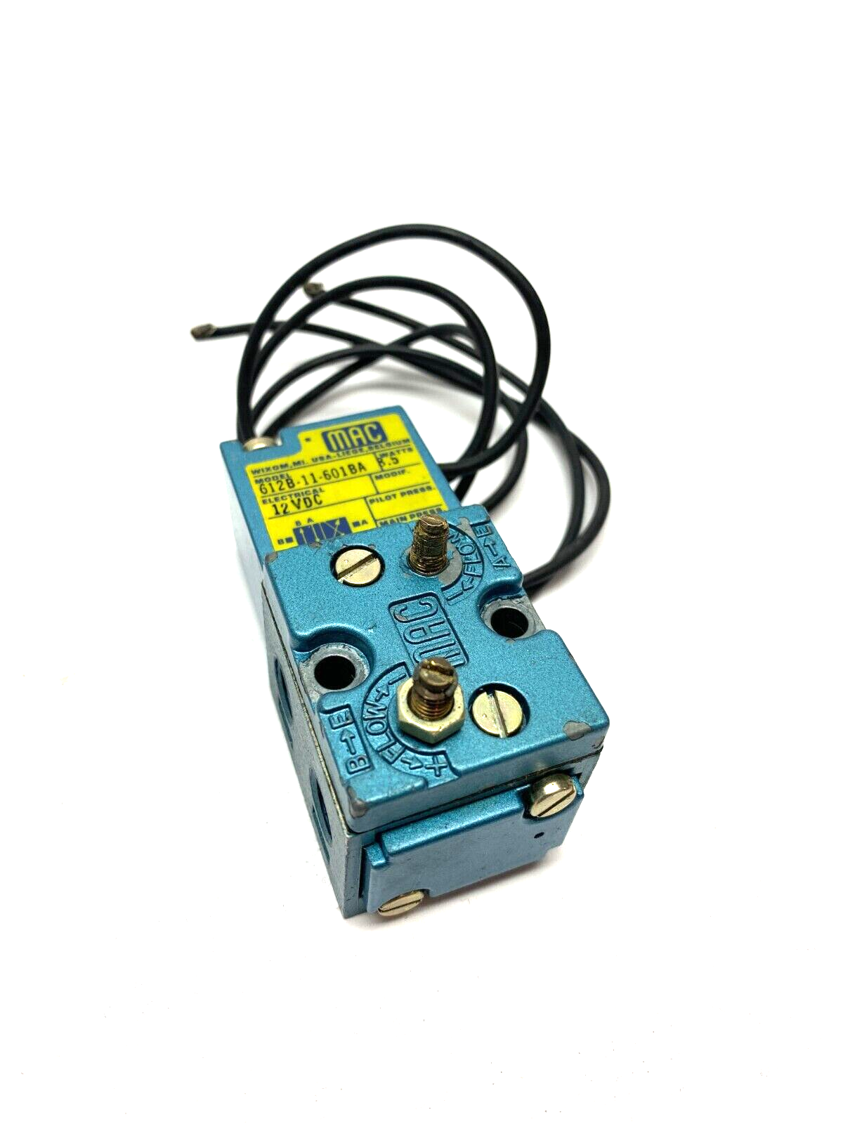 Mac Valves 612B-11-601BA Solenoid Valve 12VDC 8.5W ONE FLOW PIN BROKE - For parts or not working - Maverick Industrial Sales