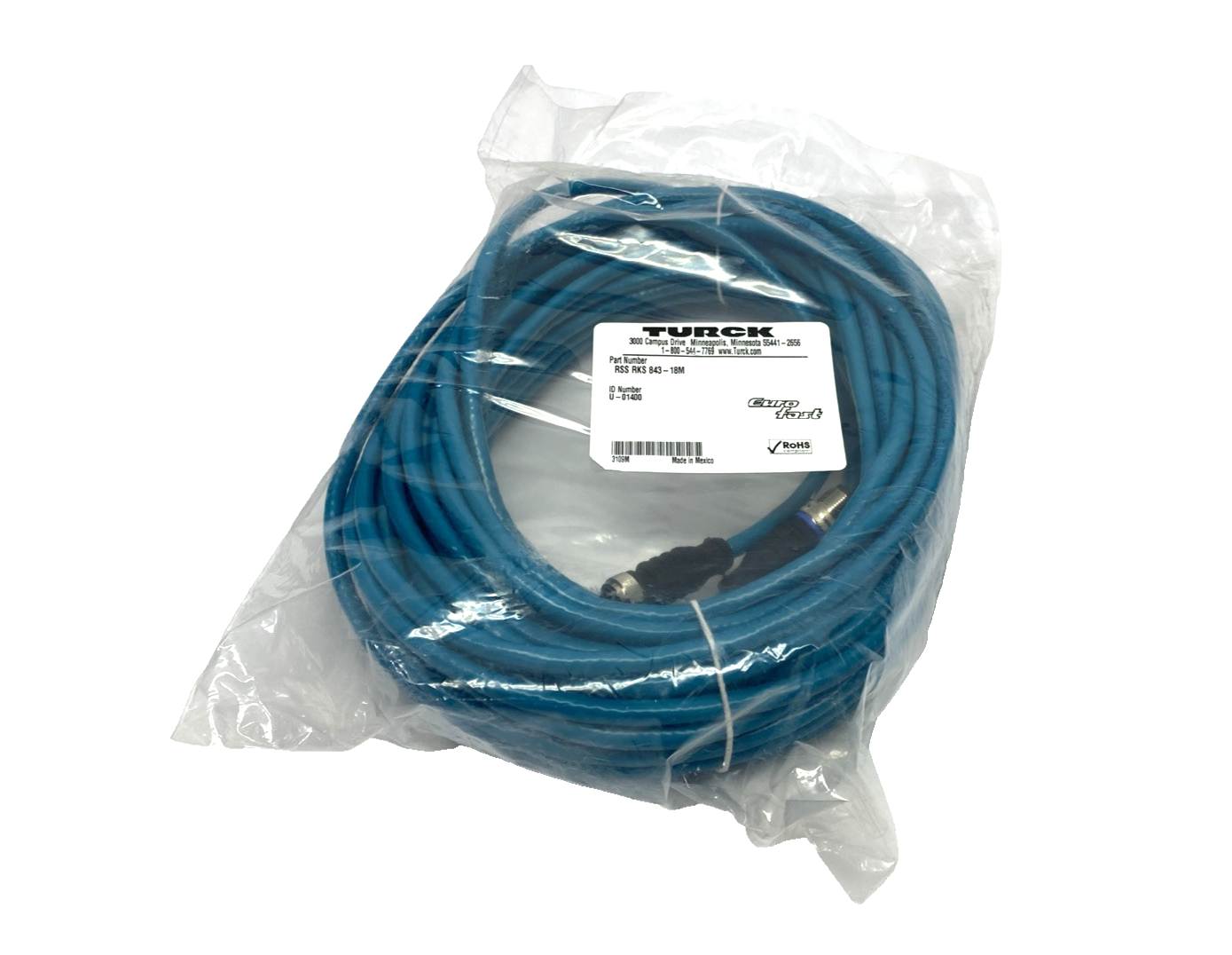 Turck RSS RKS 843-18M Ethernet Extension Cordset M12 8-Pin M - F 18m U-01400 - New - Maverick Industrial Sales