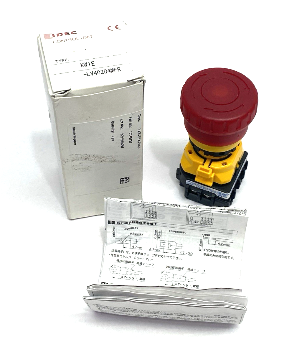 IDEC XW1E-LV402Q4MFR Emergency Stop Pushbutton 22mm, Push-Lock - Maverick Industrial Sales