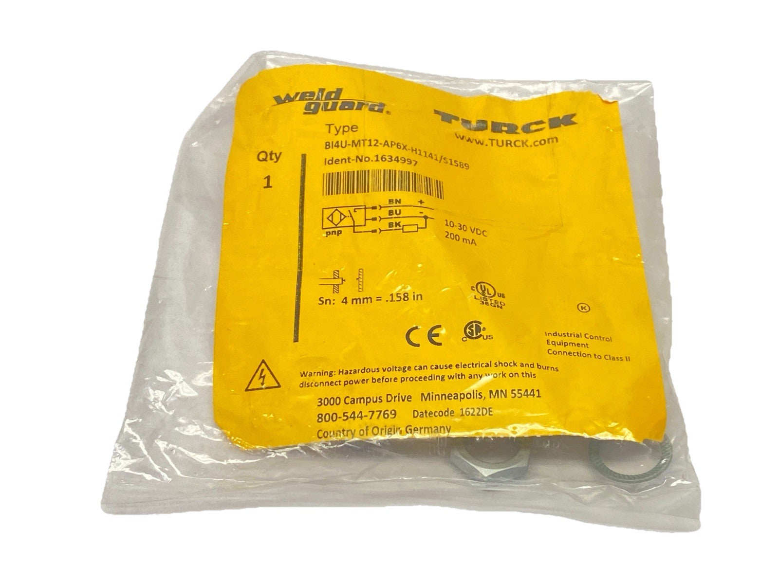 BI4U-MT12-AP6X-H1141/S1589 | Turck WeldGuard Inductive Sensor 1634997 - New - Maverick Industrial Sales