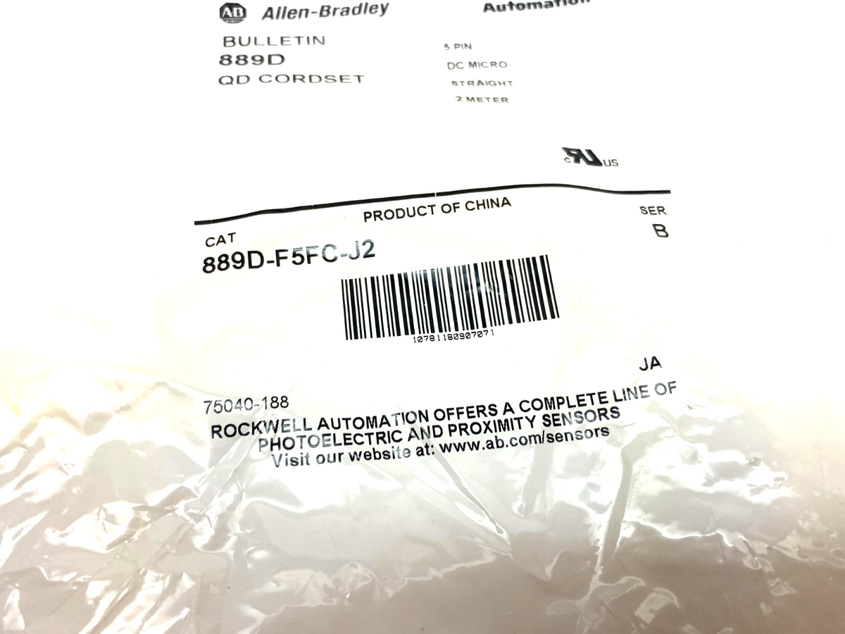 889D-F5FC-J2 | Allen Bradley Ser. B Straight QD/DC Micro Cordset 5-Pin 2m - New - Maverick Industrial Sales