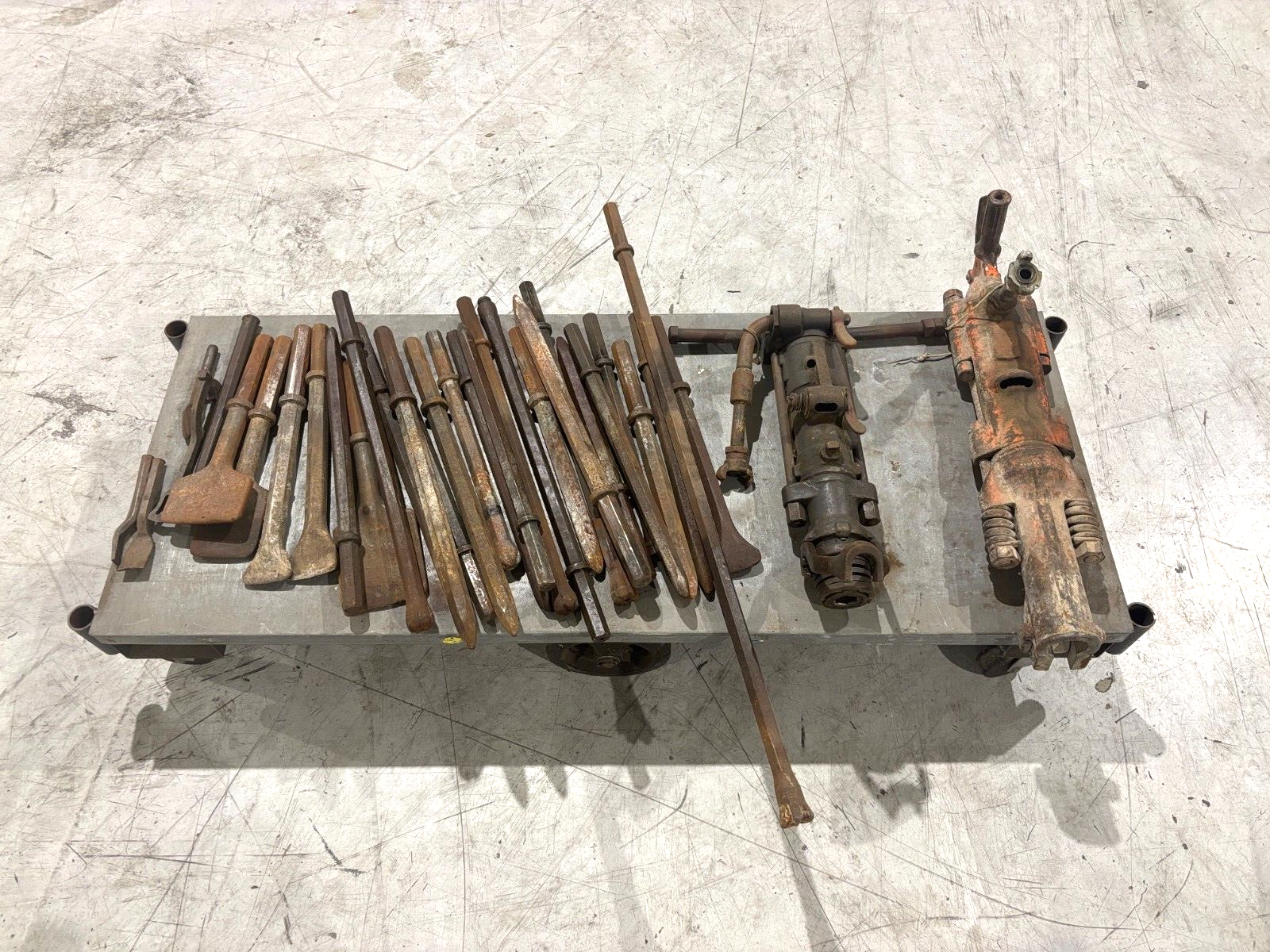 Vintage Chicago Pneumatic 75185 Jack Hammer & LOT of 30 demolition & chisel bits - Maverick Industrial Sales