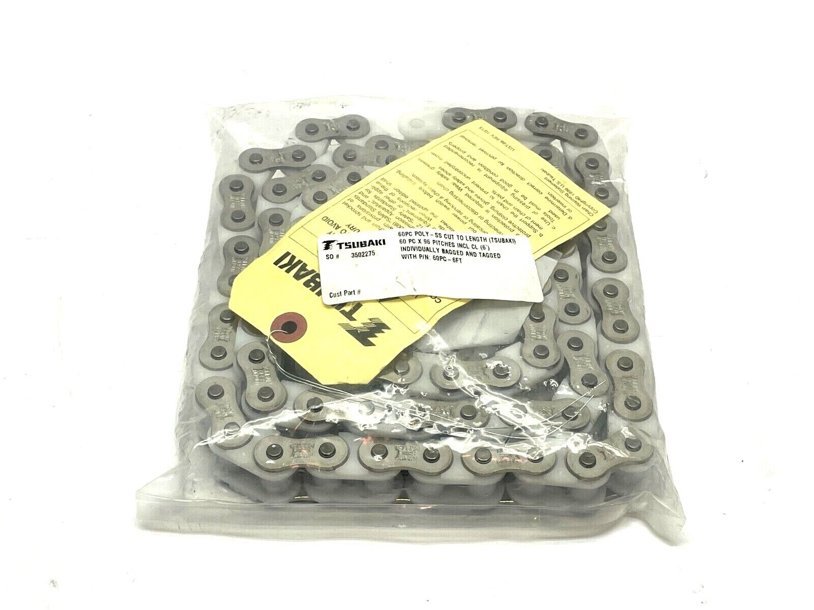 Tsubaki 60PC Poly Stainless Steel Chain 96 Pitch 6ft Length - New - Maverick Industrial Sales