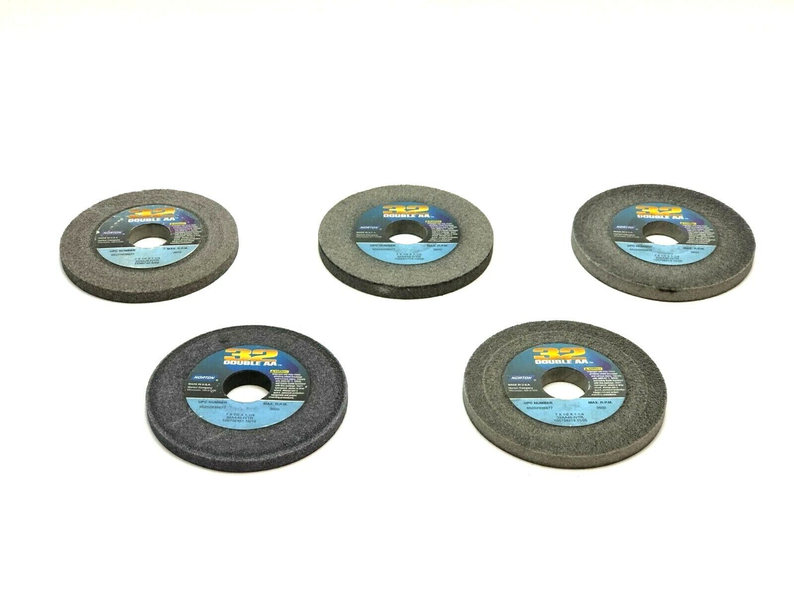 Norton 32AA46-IVTR Grinding Wheels 1-1/4" Bore 3600 RPM LOT OF 5 - Used - Maverick Industrial Sales