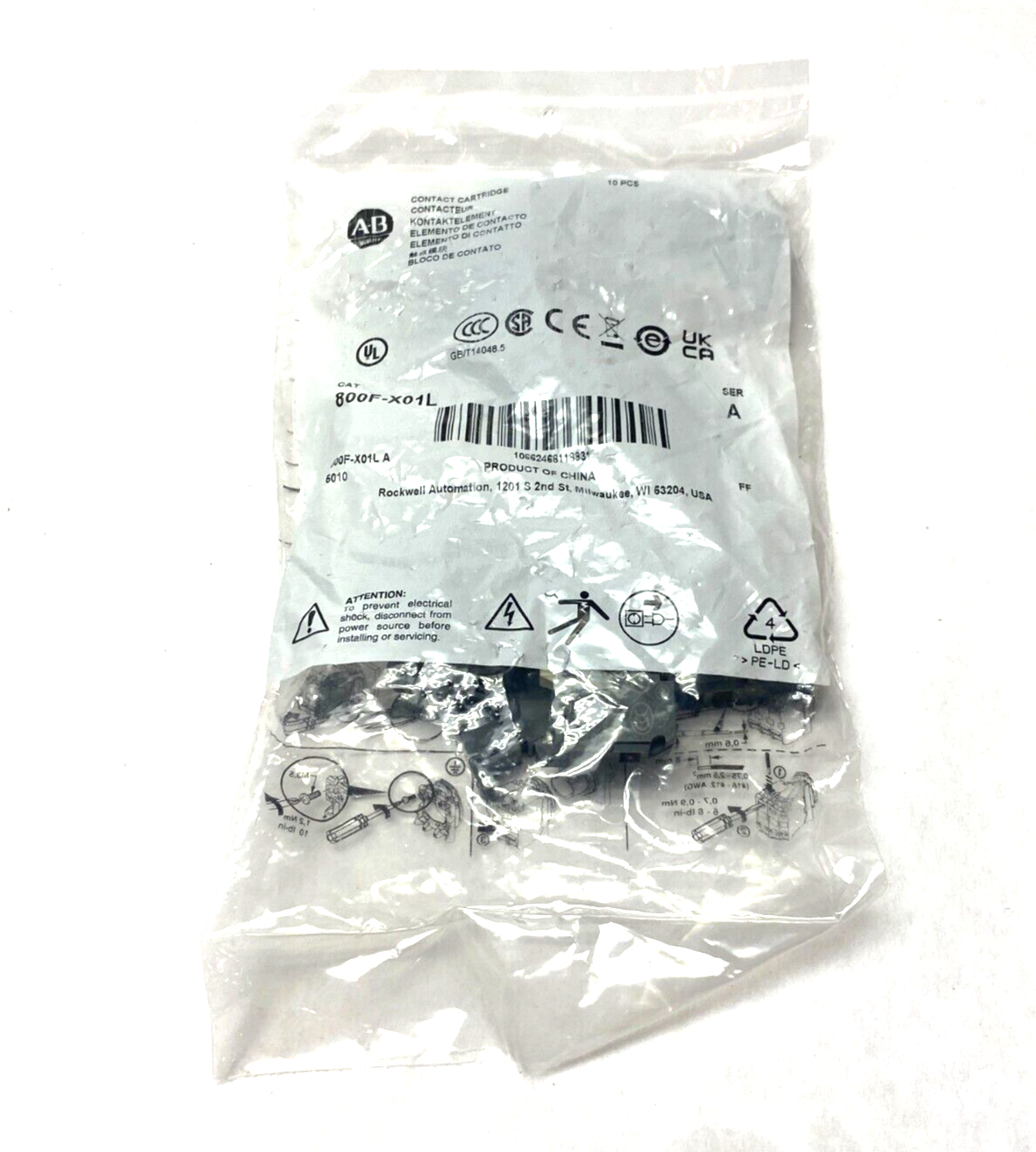 800F-X01L | Allen Bradley Ser. A Auxiliary Contact Block 22mm PKG OF 10 - New - Maverick Industrial Sales