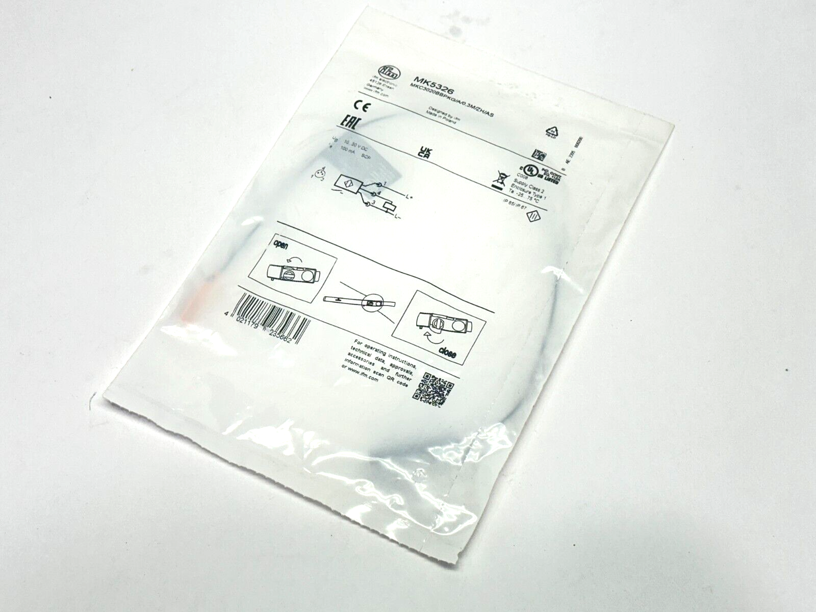 IFM MK5326 C-Slot Cylinder Sensor MKC3020BBPKG/A/0,3M/ZH/AS - New - Maverick Industrial Sales