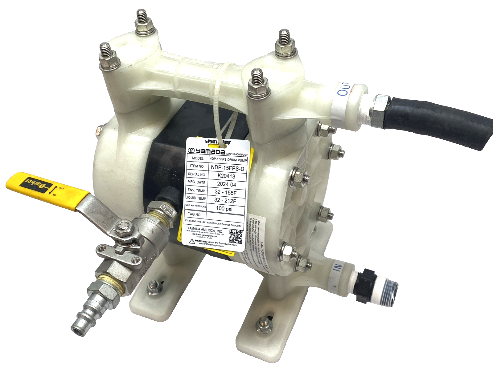 Yamada NDP-15FPS-D Diaphragm Pump Polypropylene Santoprene 1/2" AODD 13.5 GPM - Maverick Industrial Sales