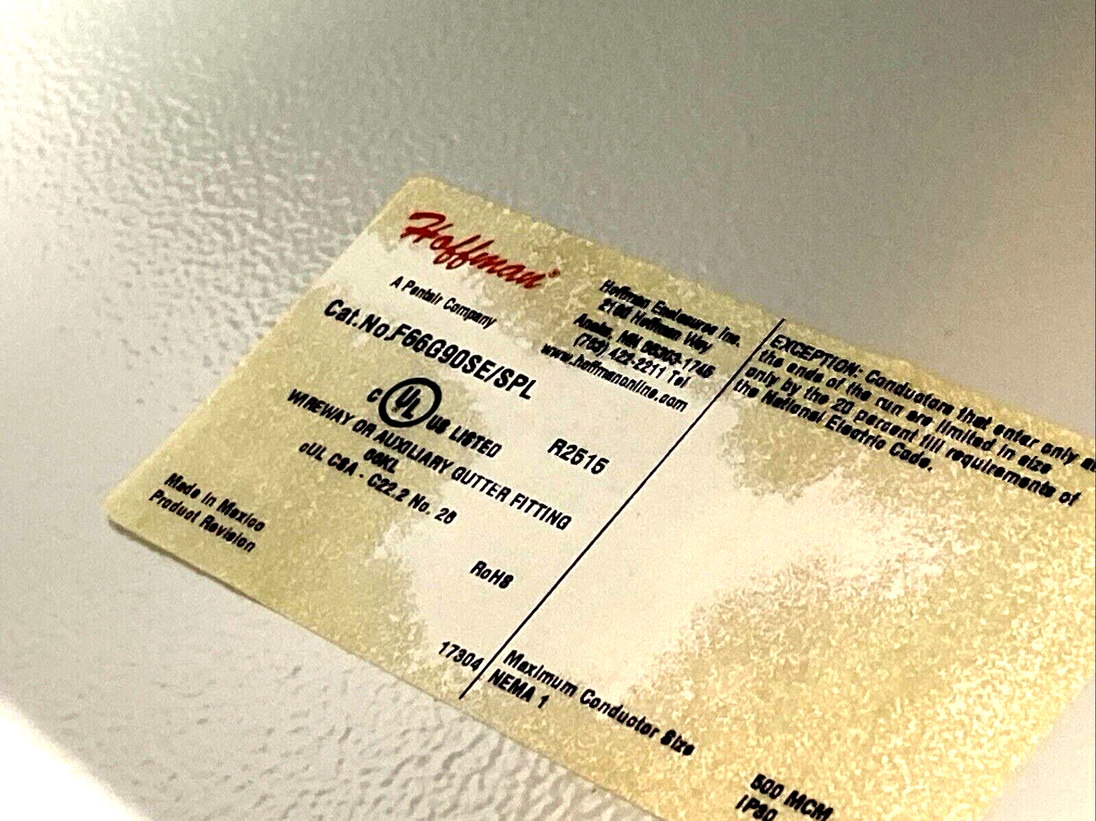 Hoffman F66G90SE Wireway Elbow Sweep, 90 Degree, 6"x6", Light Gray R2515 - New – Open box - Maverick Industrial Sales