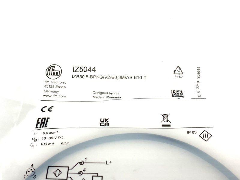 Ifm IZ5044 Inductive Proximity Sensor 10-36VDC IZB30,80BPKG/V2A/0,3M/AS-610-T - Maverick Industrial Sales