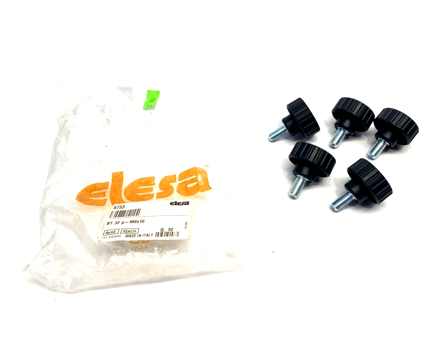Elesa 6753 Knurled/Fluted Grip Knob, M8 x 16mm Stud, BT.32 p-M8x16 LOT OF 5 - Maverick Industrial Sales