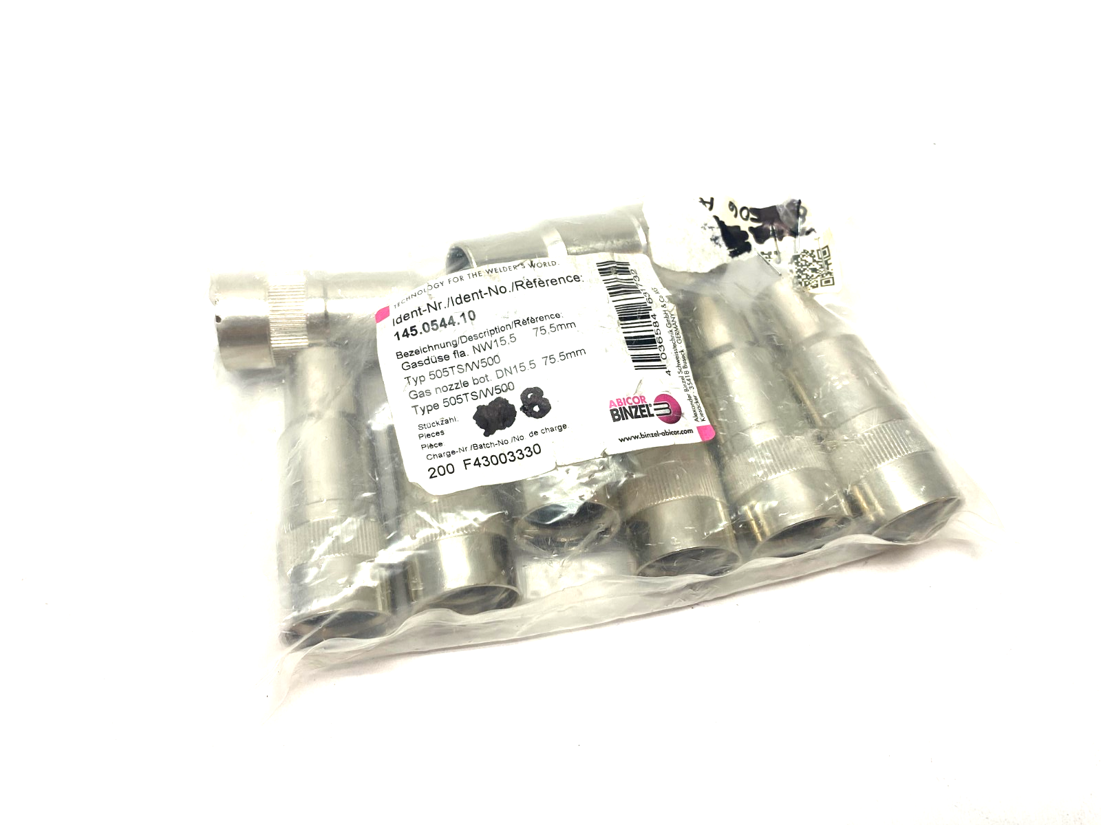 Abicor Binzel 145.0544 Gas Nozzle Robo C-Thread Bfm 15.5 x 75.5 PKG OF 8 - Maverick Industrial Sales