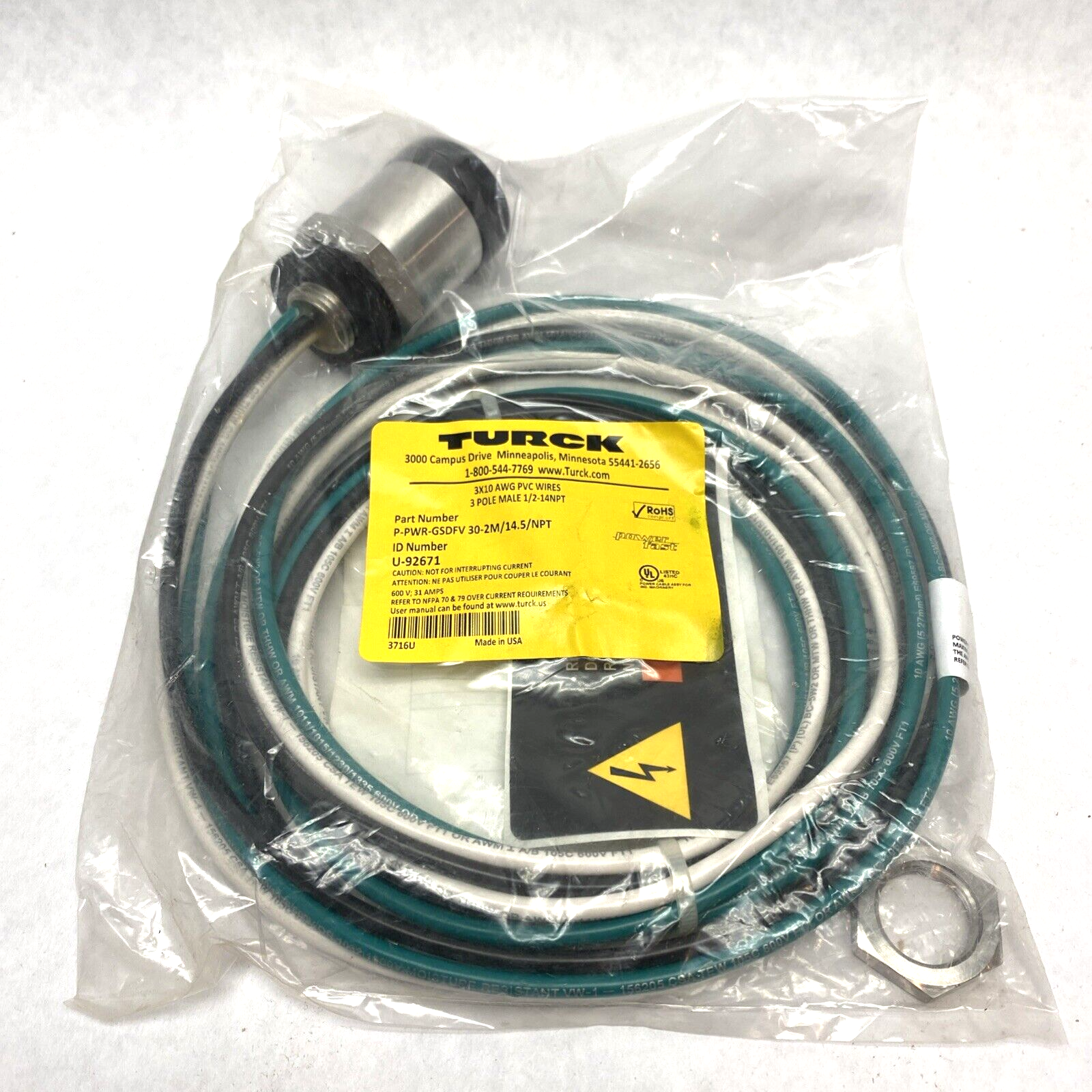 P-PWR-GSDFV 30-2M/14.5-14NPT | Turck Power Fast Cable U-92671 - New - Maverick Industrial Sales