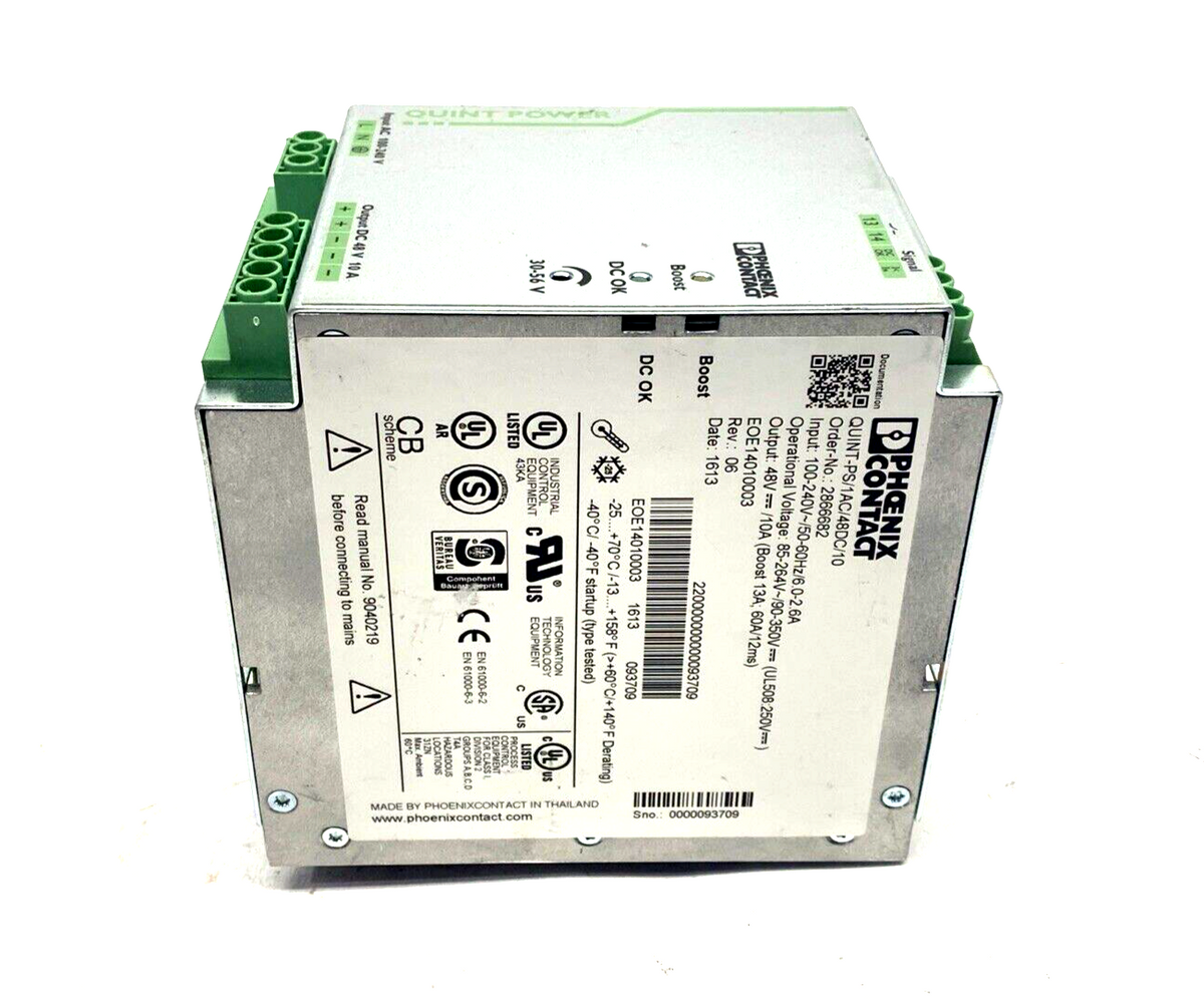 QUINT-PS/1AC/48DC/10,2866682 | Phoenix Contact QUINT-PS/1AC/48DC/10 Power Supply Unit 48VDC 10A 2866682 - Used - Maverick Industrial Sales