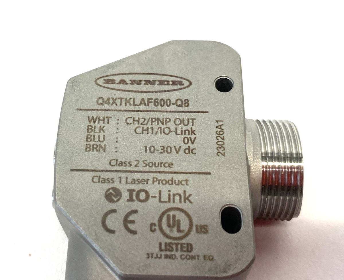 Q4XTKLAF600-Q8 | Banner Rugged Photoelectric Laser Sensor Adjustable Field 801918 - New – Open box - Maverick Industrial Sales