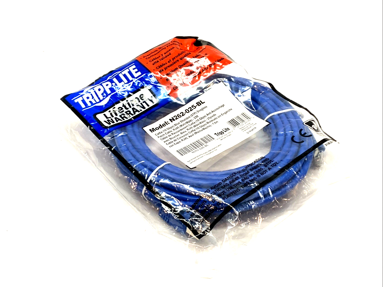 N262-025-BL | Tripp Lite Cat6a 10G Shielded Snagless STP Patch Cable 25ft Blue - New - Maverick Industrial Sales