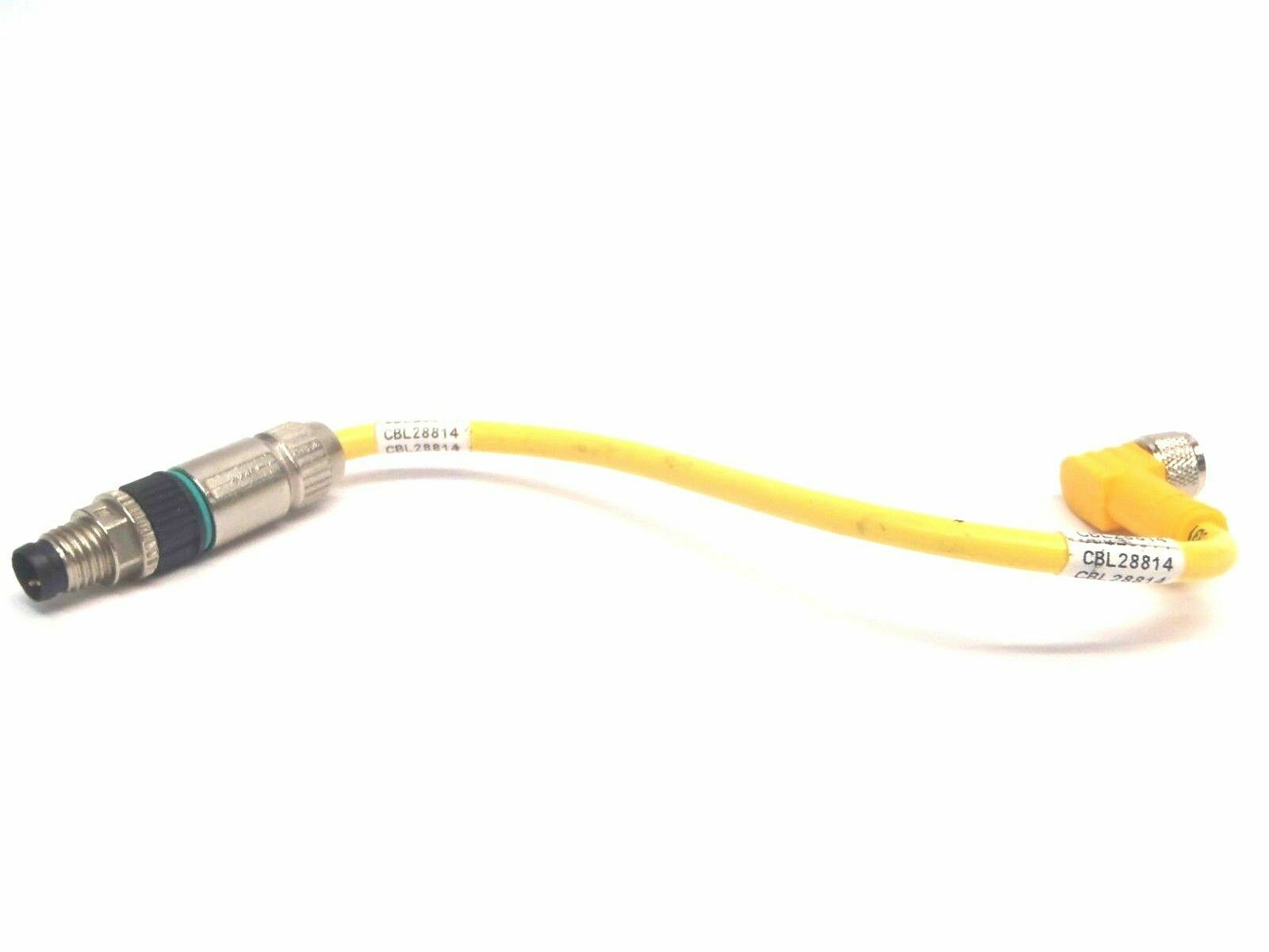 M8 Angled Female Yellow Plug To Straight M8 Male Cordset - Used - Maverick Industrial Sales