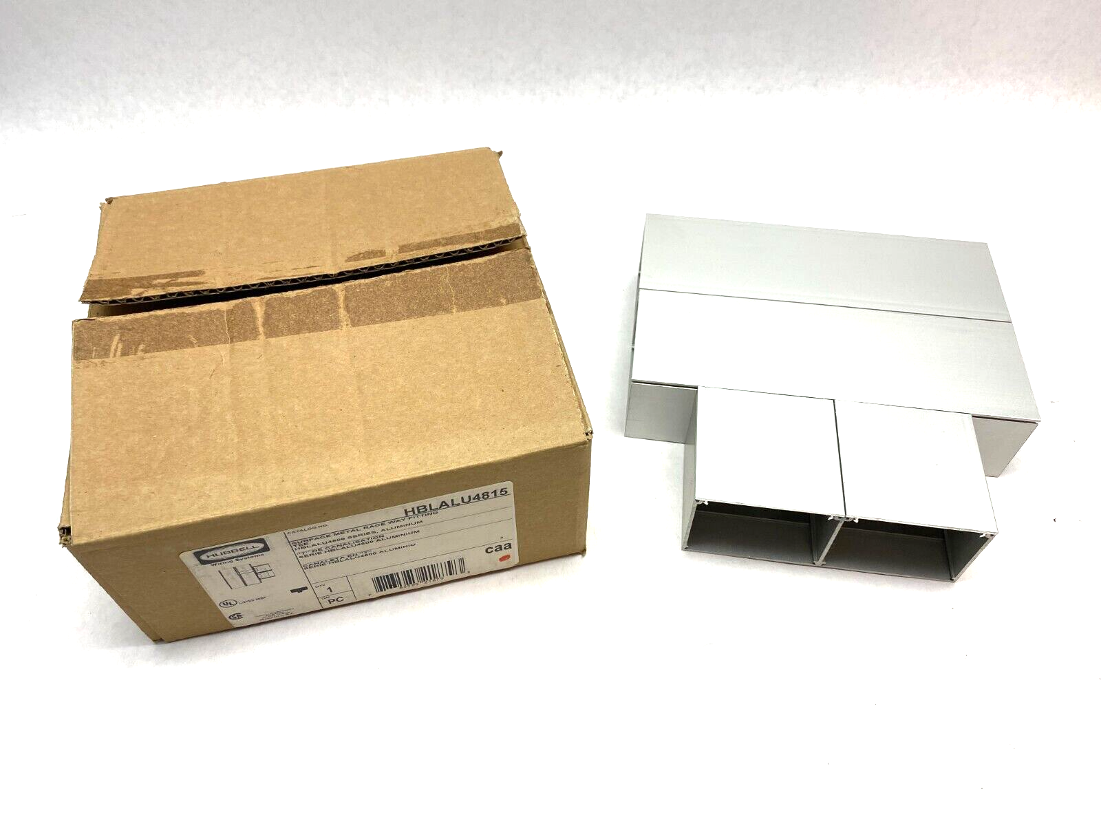 Hubbell HBLALU4815 Metal Raceway Tee Fitting 2-Channel Aluminum - New – Open box - Maverick Industrial Sales