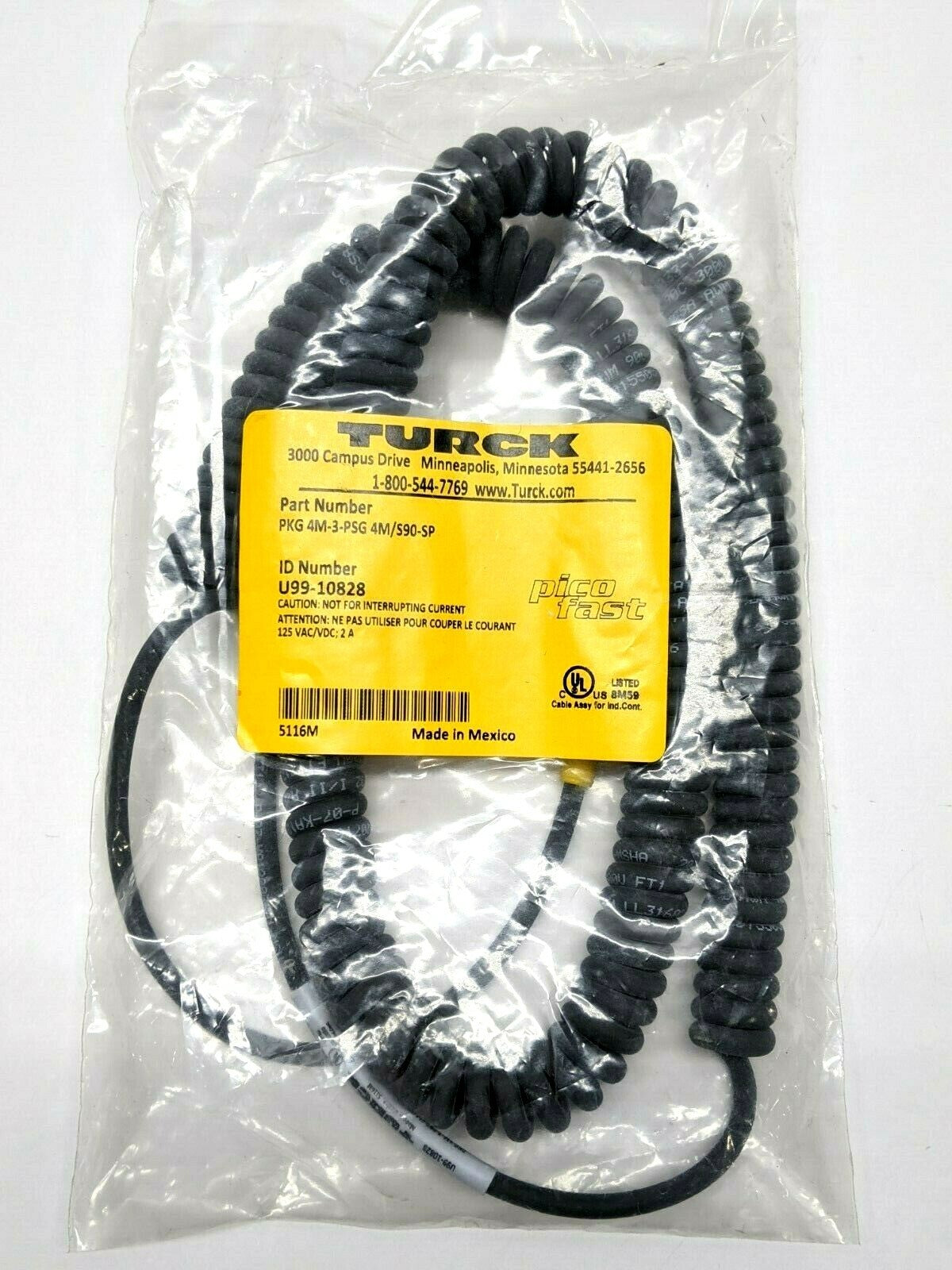 PKG 4M-3-PSG 4M/S90-SP | Turck Cable Assembly Cordset Spiral Cord U99-10828 - New - Maverick Industrial Sales