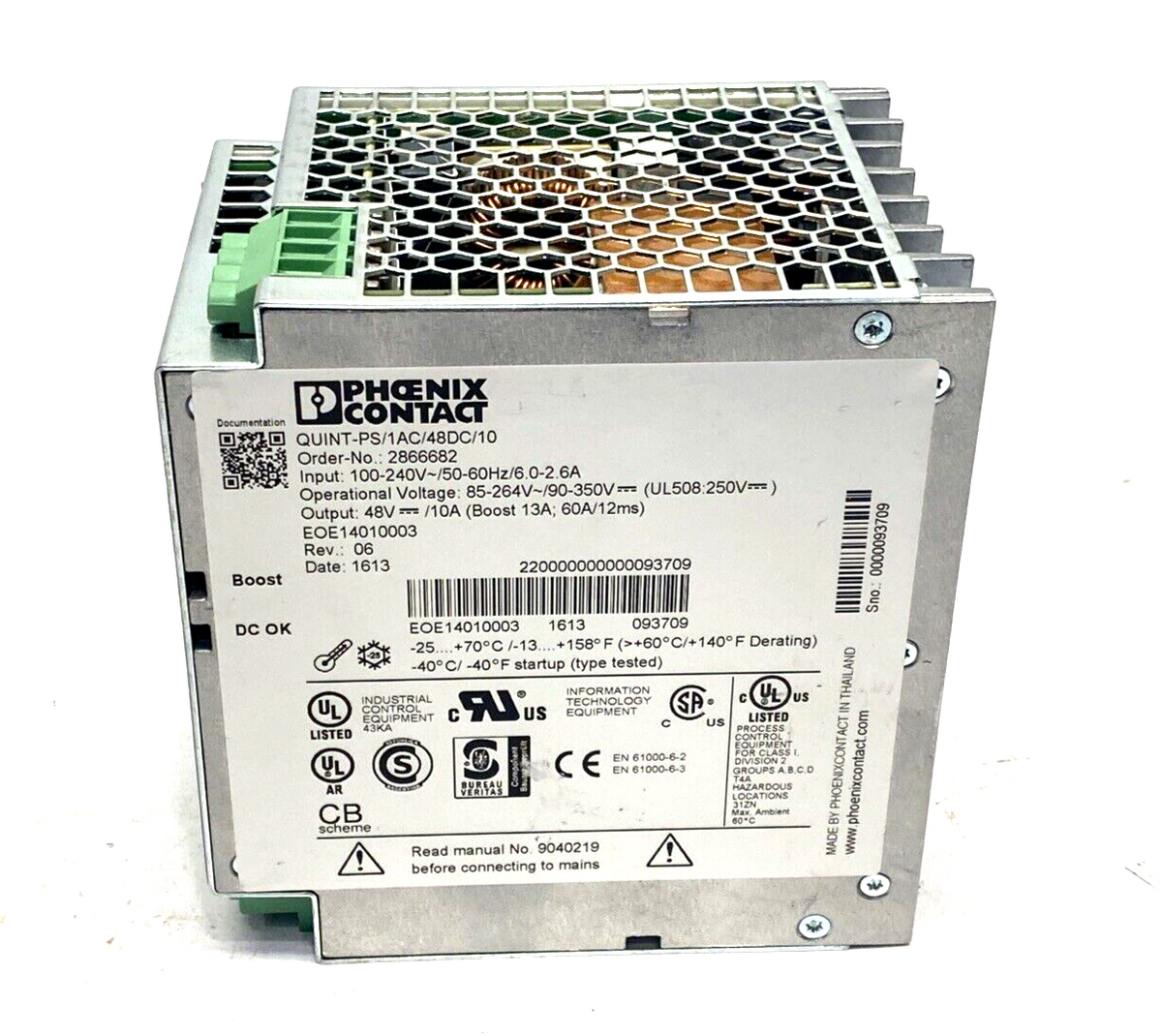QUINT-PS/1AC/48DC/10,2866682 | Phoenix Contact QUINT-PS/1AC/48DC/10 Power Supply Unit 48VDC 10A 2866682 - Used - Maverick Industrial Sales