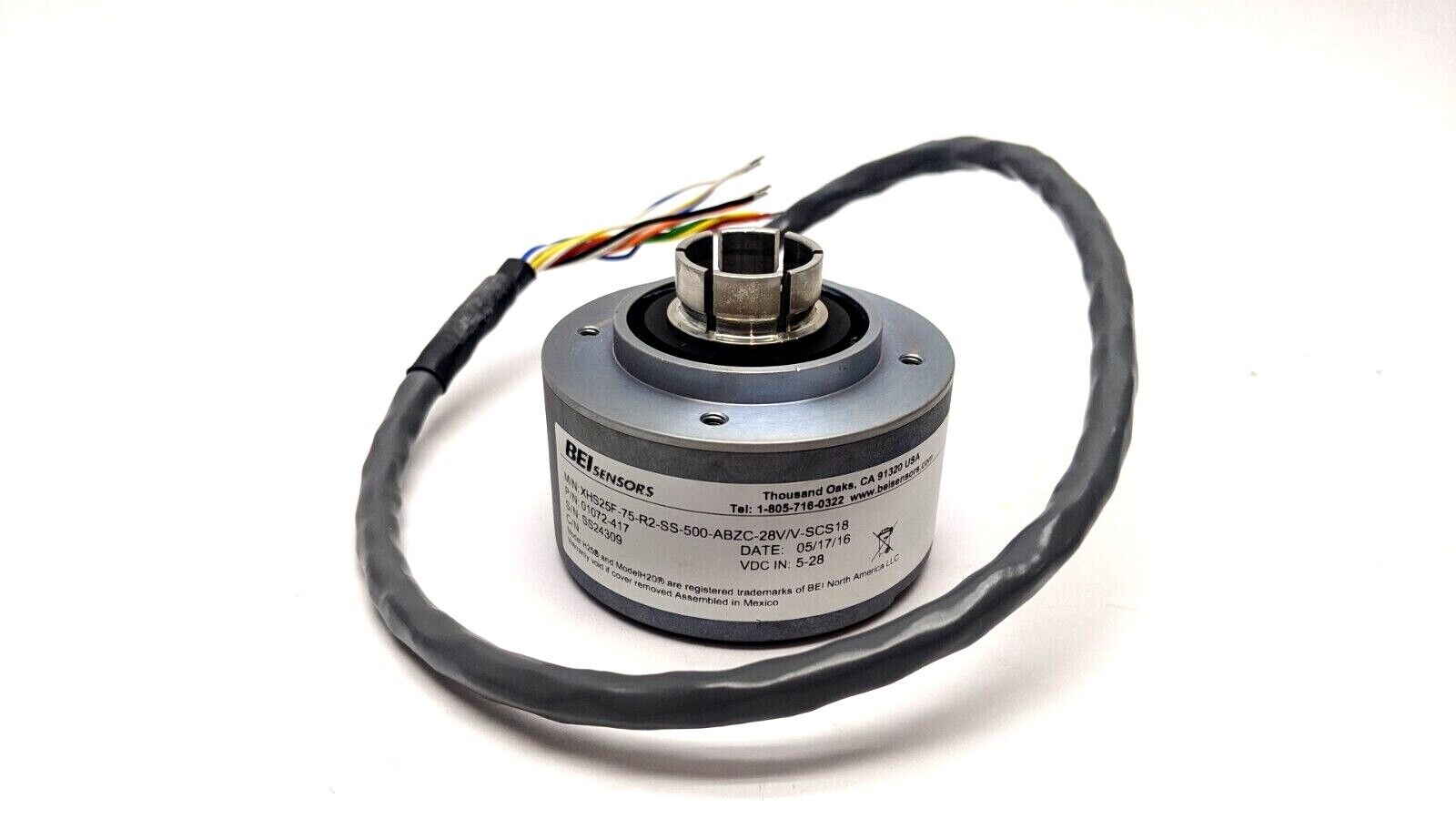 BEI 01072-417 Incremental Optical Encoder XHS25F-75-R2-SS-500-ABZC-28V/V-SCS18 - New – Open box - Maverick Industrial Sales