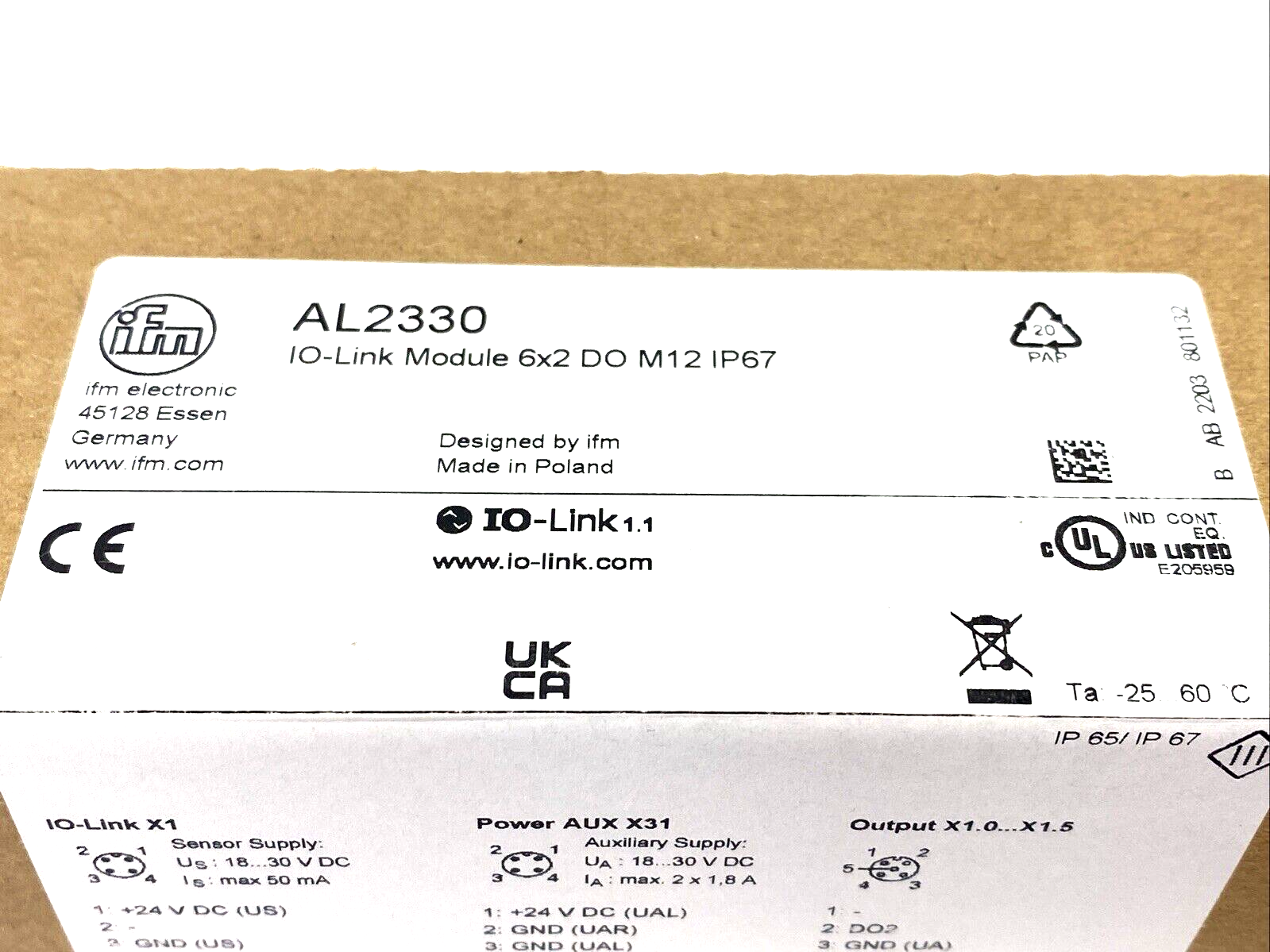 ifm AL2330 IO-Link CompactLine Module IO-Link Module 6x2 DO M12 IP67 - New – Open box - Maverick Industrial Sales