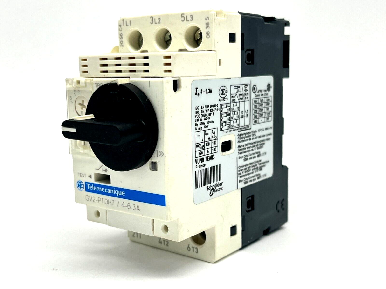 Telemecanique GV2-P10H7 Manual Starter 4-6.3A w/ GVAN11 Auxiliary Block - Maverick Industrial Sales