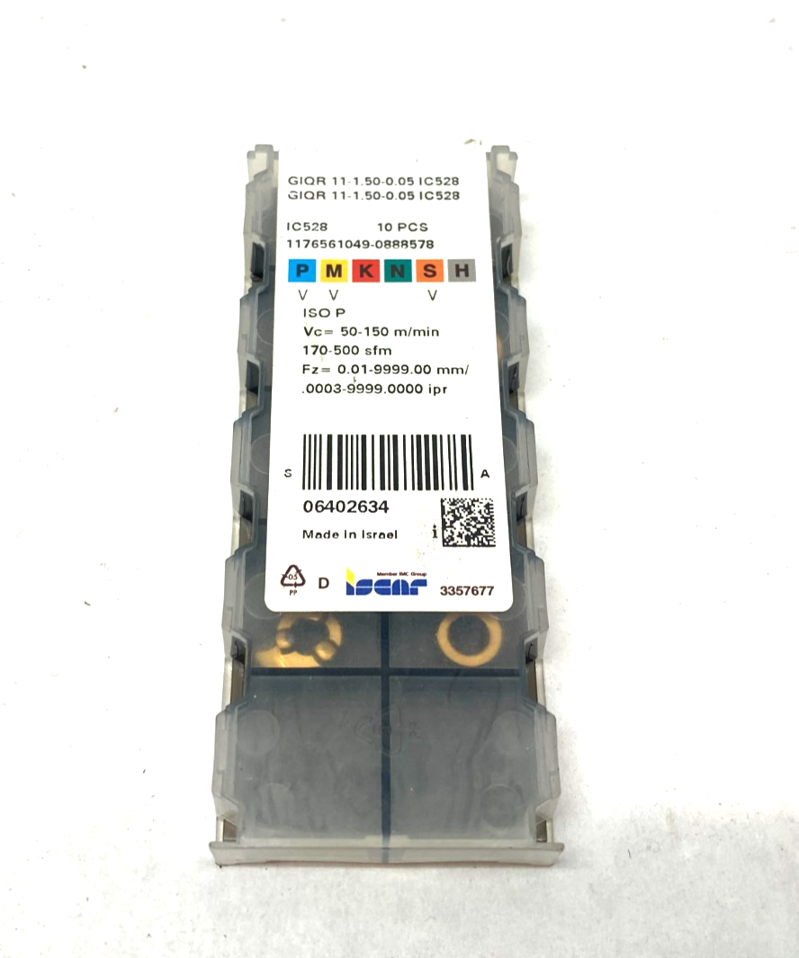 Iscar GIQR 11-1.50-0.05 IC528 Grooving Insert, Carbide, 6402634 PKG OF 8 - Maverick Industrial Sales