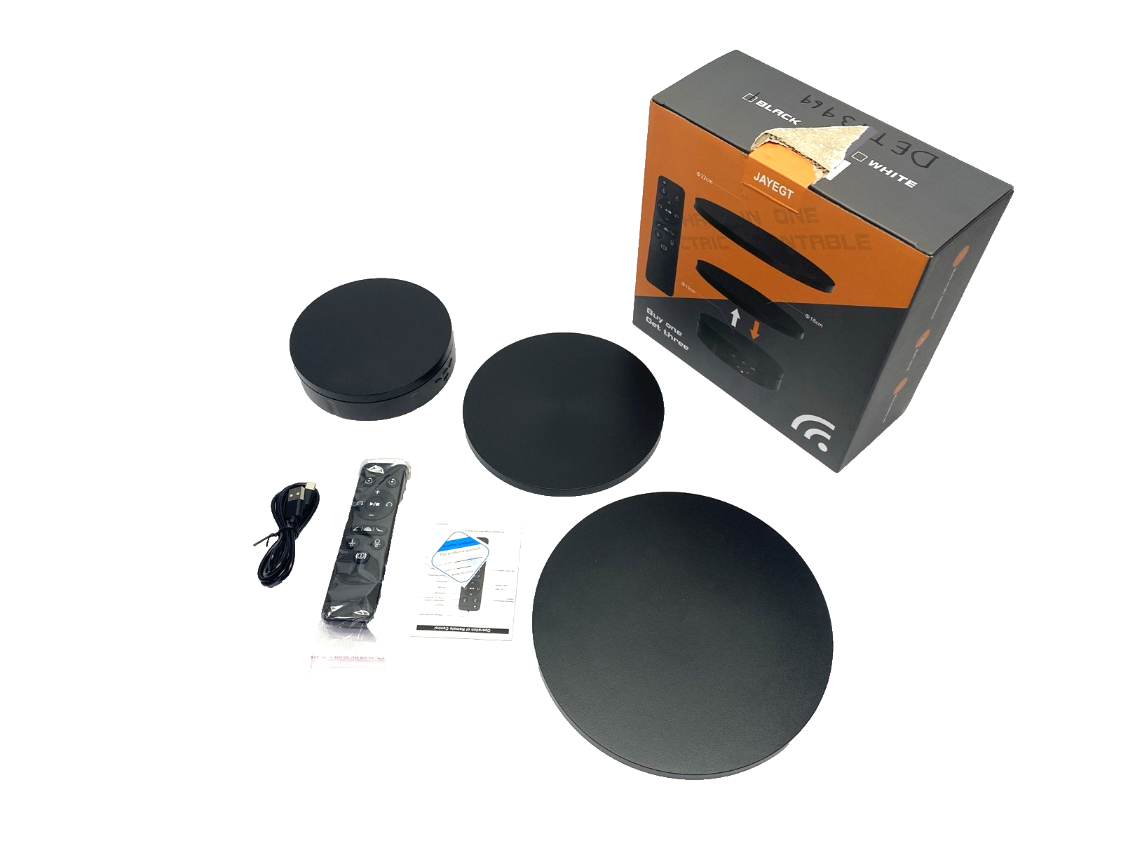 JAYEGT B0BWHJLYKF 3 In 1 Motorized Rotating Display Stand w/ 14.6-22cm Covers - New – Open box - Maverick Industrial Sales