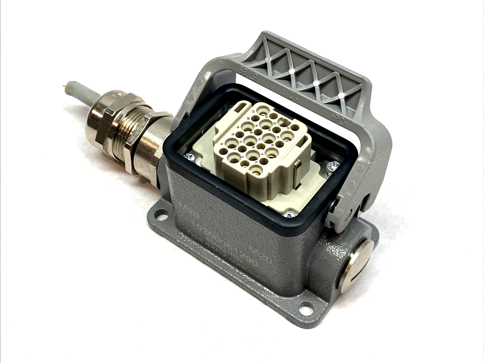 0916243101 | Harting Female Crimp Insert 24-Pin w/ Han B M20 Side Hood 1930061290 - Used - Maverick Industrial Sales