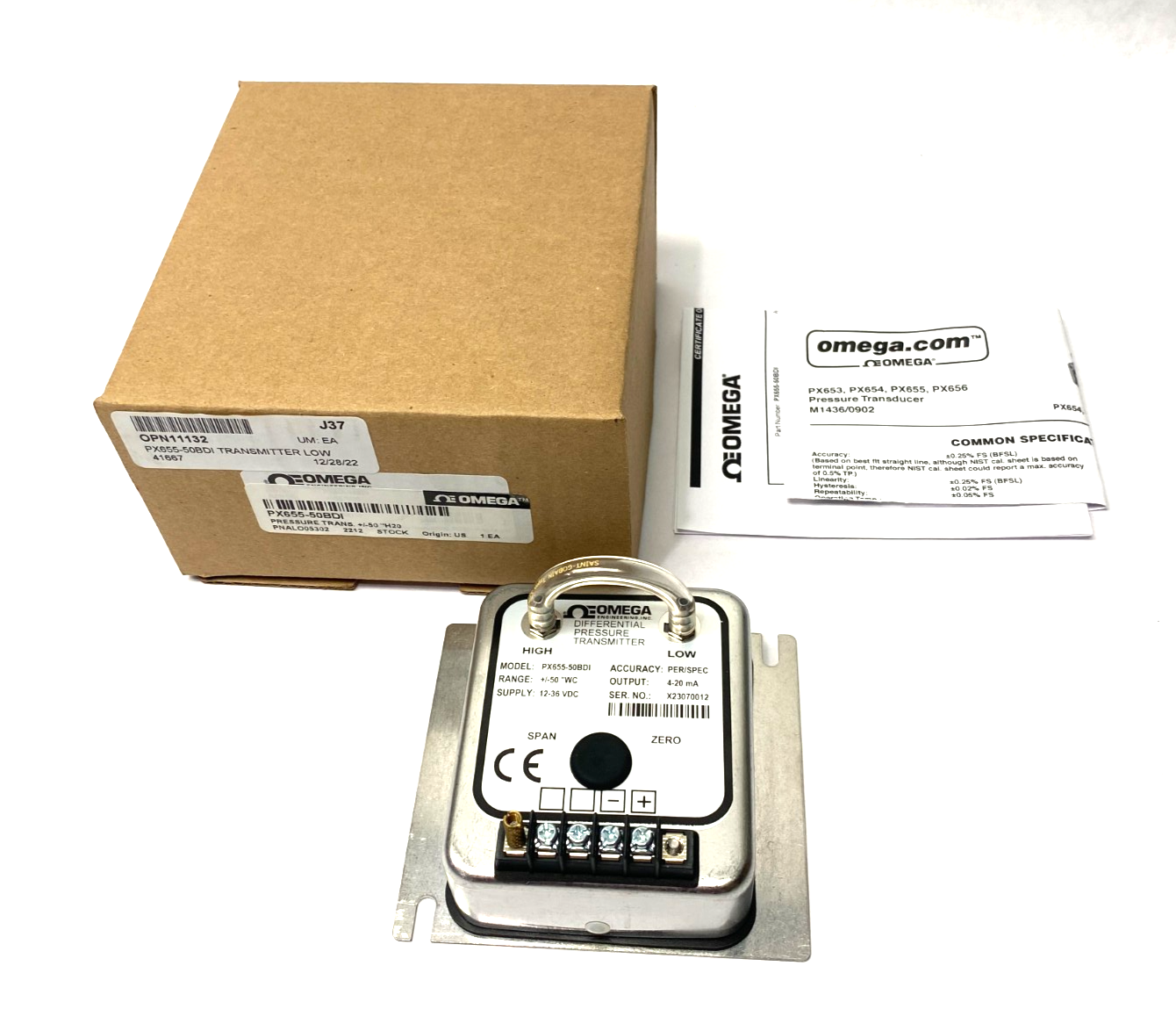 Omega PX655-50BDI Differential Low Pressure Transmitter, Bi-Directional - Maverick Industrial Sales