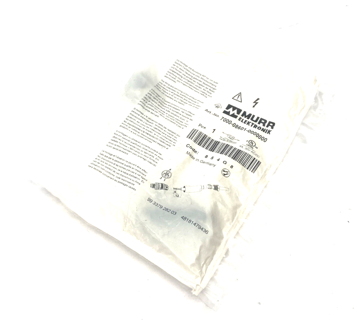 Murrelektronik 7000-08601-0000000 Wireable M8 male 0° A-cod. screw Connector - Maverick Industrial Sales