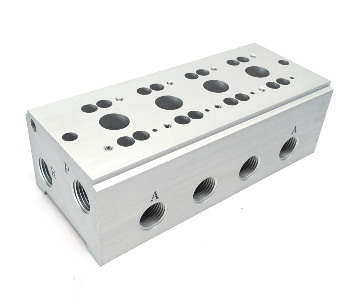 VV3PA7-41-041-04T | SMC 4-Station Pneumatic Manifold Base 1/2" NPT Ports - New Other - Maverick Industrial Sales