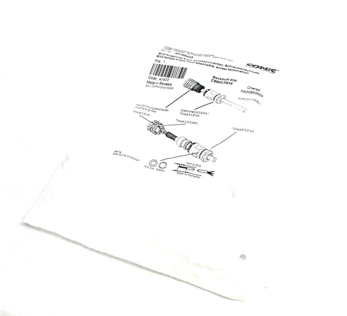 C9900-P916,43-00333 | Conec 43-00333, Beckhoff C9900-P916 Field Attachable M12 Socket, Female 5-Pin - New - Maverick Industrial Sales