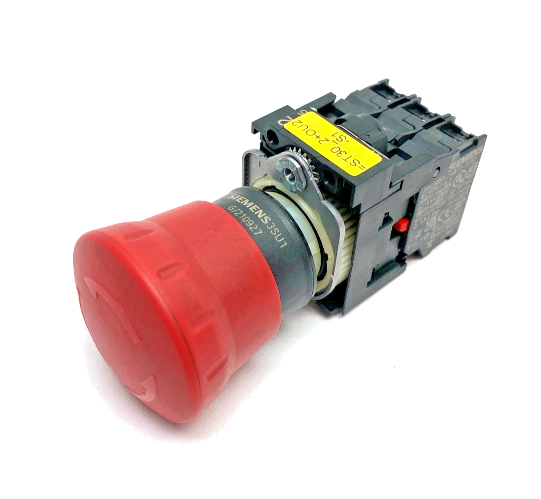 3SU1000-1HB20-0AA0 | Siemens Emergency Stop Pushbutton, Plastic Latch, 3-Contacts - Used - Maverick Industrial Sales