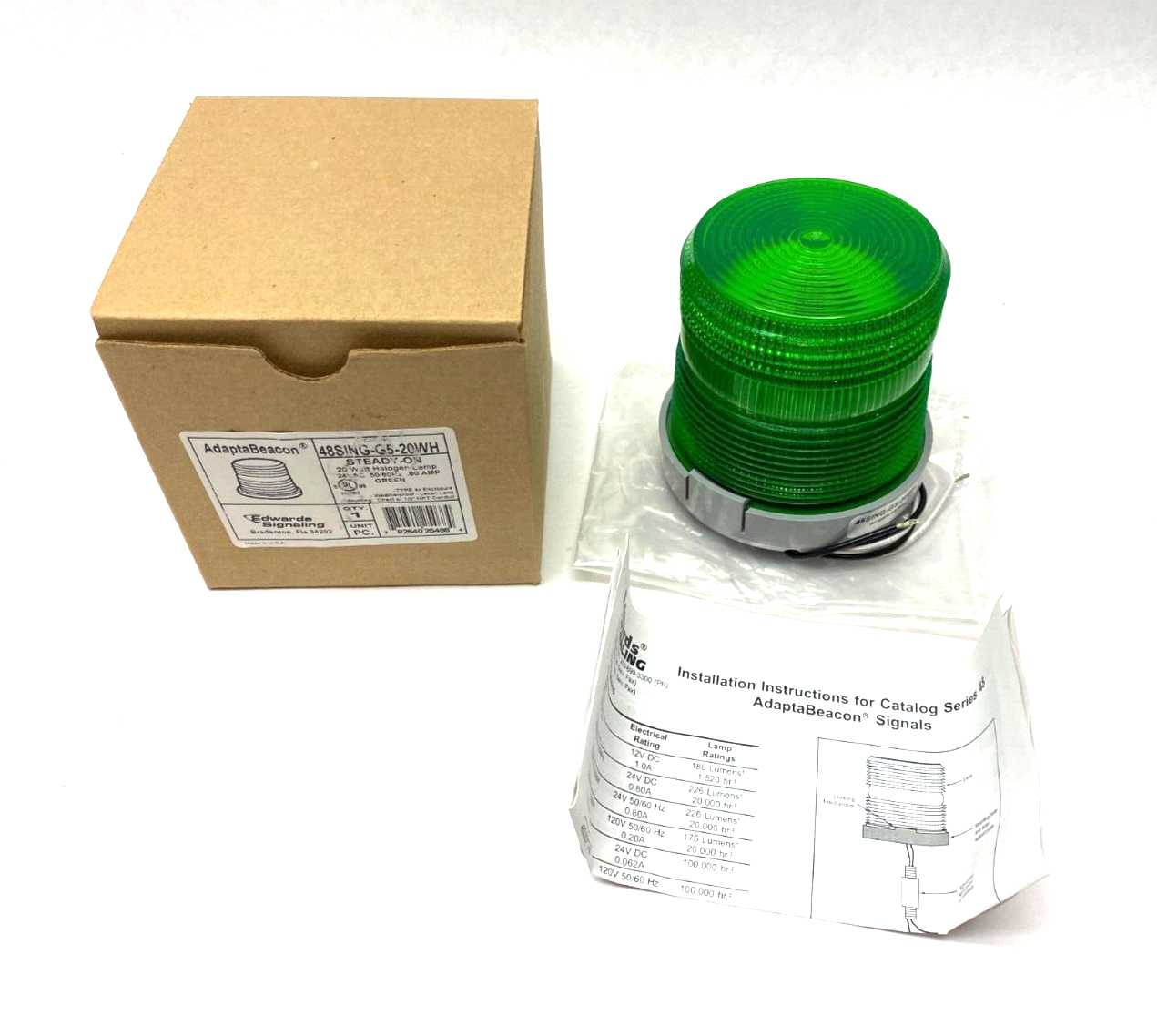 Edwards Signaling 48SING-G5-20WH AdaptaBeacon Steady-On Halogen Lamp GREEN - New – Open box - Maverick Industrial Sales