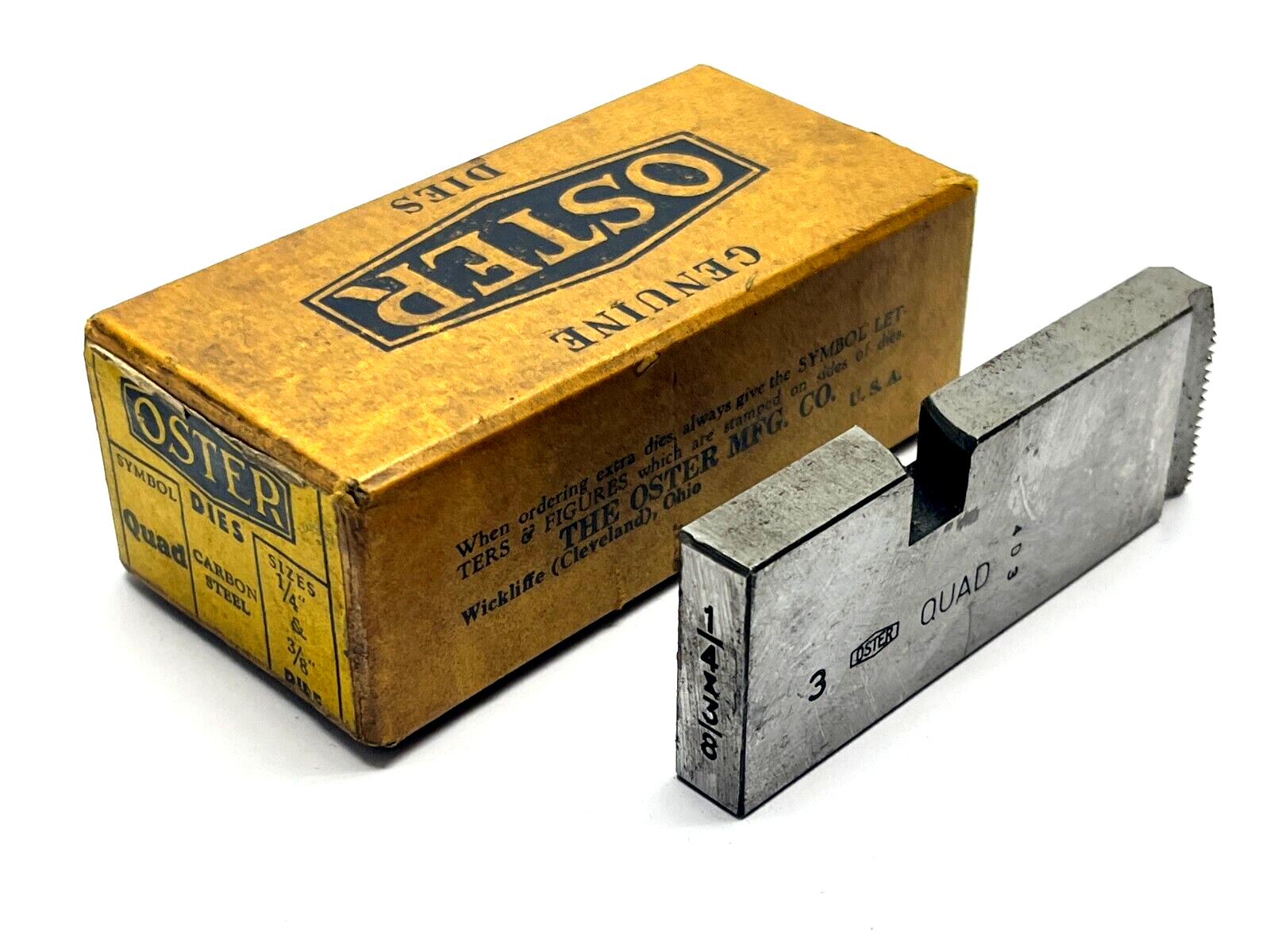 Oster Symbol Quad Carbon Steel 1/4" x 3/8" Pipe Die - New – Open box - Maverick Industrial Sales