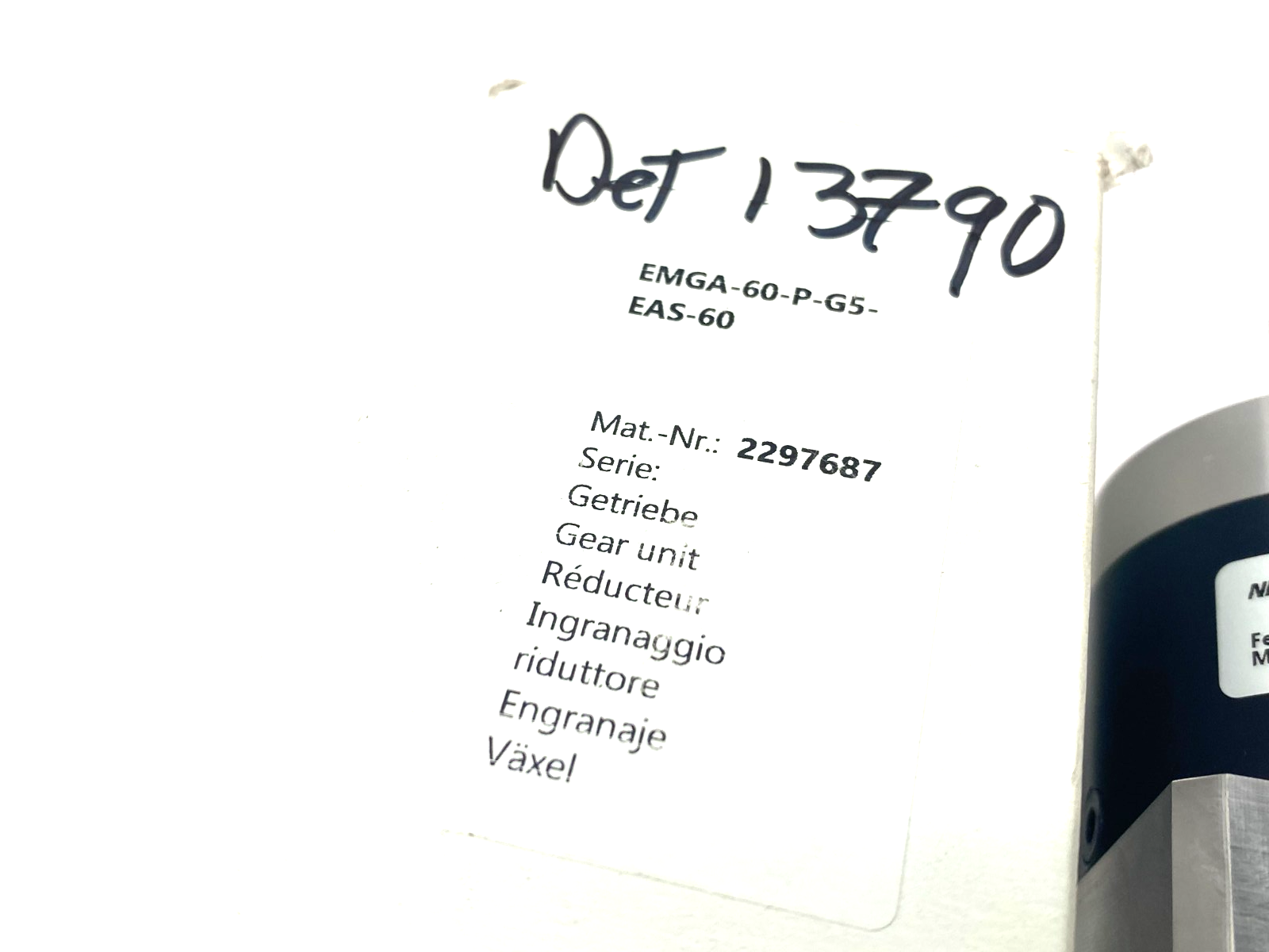 Festo EMGA-60-P-G5-EAS-60 Gear Unit 5:1 Ratio 13,000rpm 2297687 - New – Open box - Maverick Industrial Sales