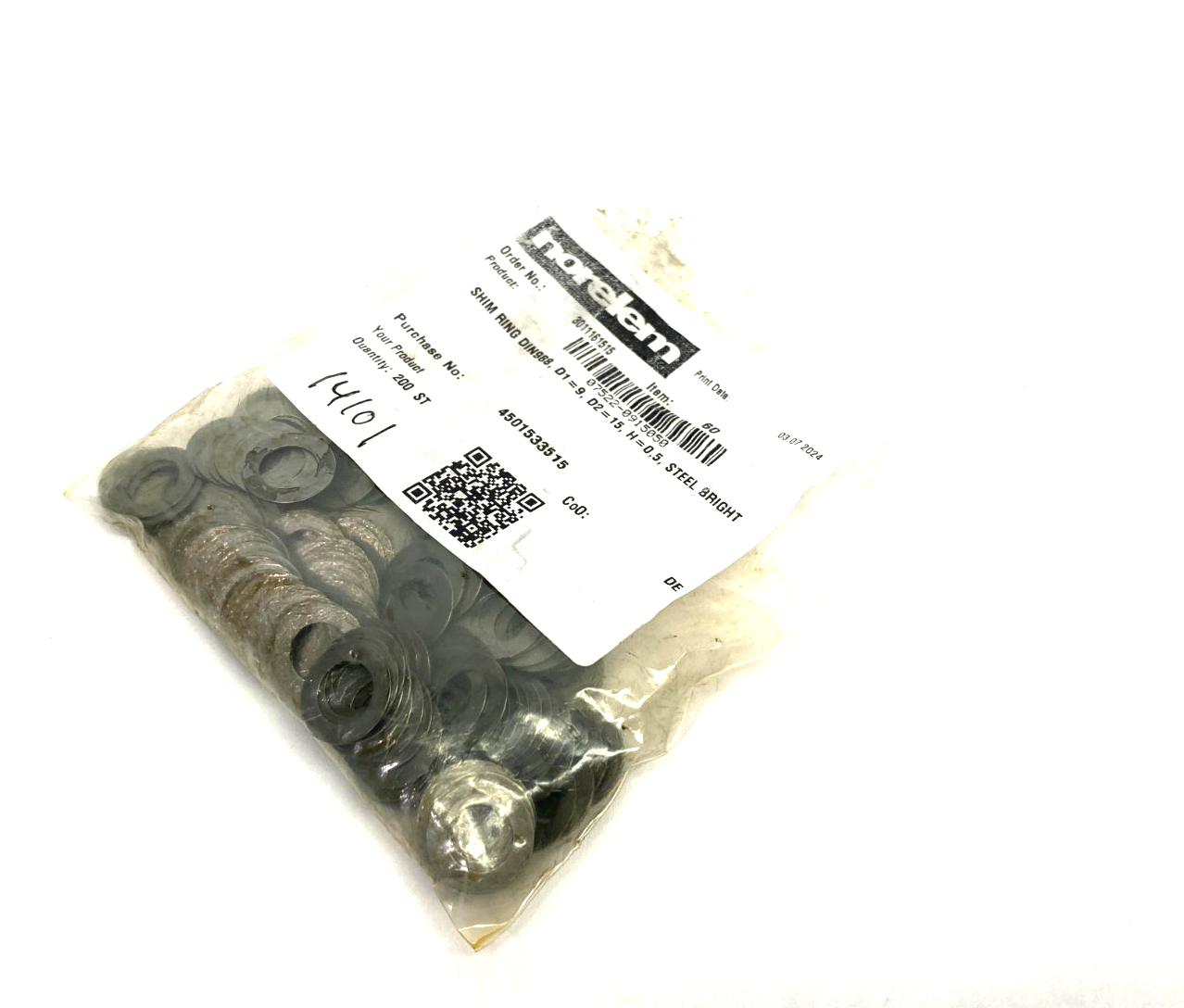 Norelem 07522-0915050 Shim Ring DIN988 D1=9, D2=15, H=0,5 PKG OF 200 - Maverick Industrial Sales
