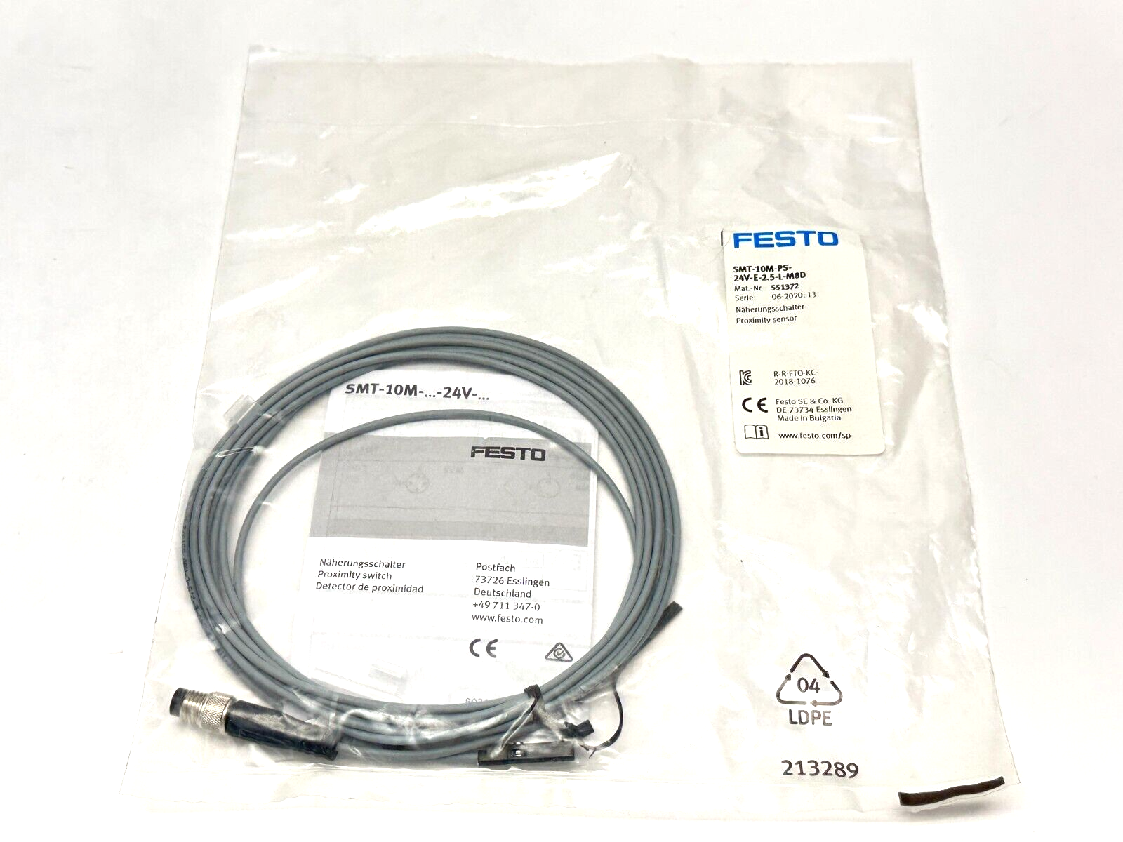 Festo SMT-10M-PS-24V-E-2.5-L-M8D Proximity Sensor T-Slot M8 Male 3-Pin 551372 - Maverick Industrial Sales
