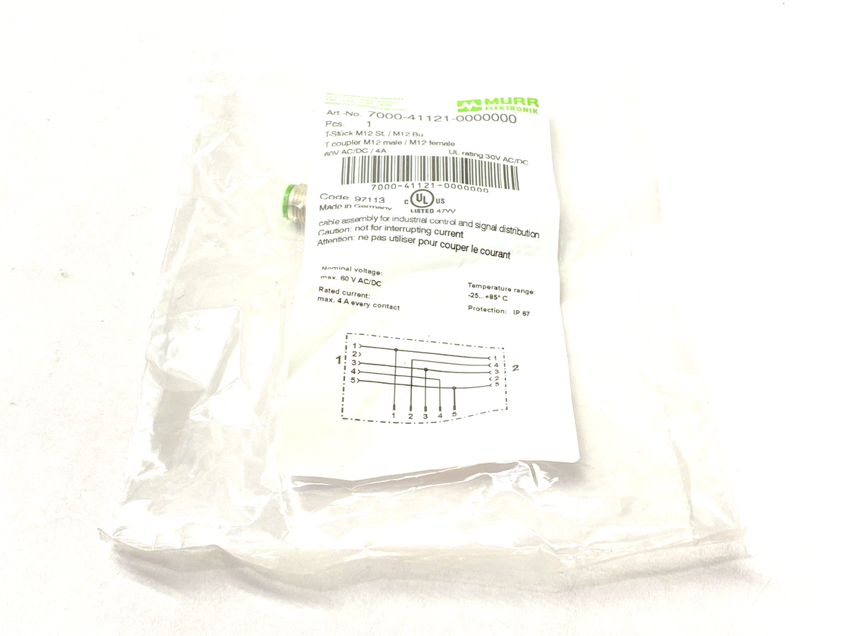 7000-41121-0000000 | Murrelektronik T-Coupler, M12 male to 2x M12 female A-cod. - New - Maverick Industrial Sales