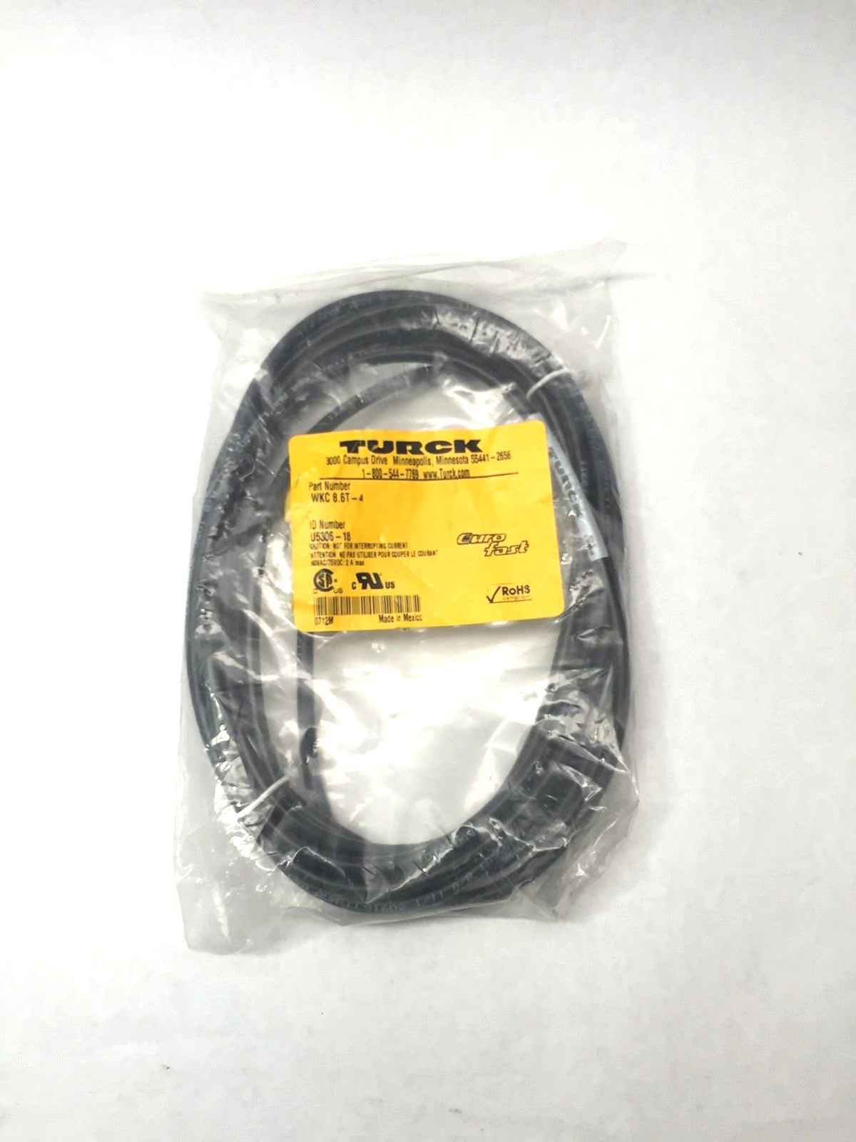 WKC 8.6T-4,U5306-18 | Turck WKC 8.6T-4 EuroFast Cordset Cable Assembly U5306-18- New - Maverick Industrial Sales