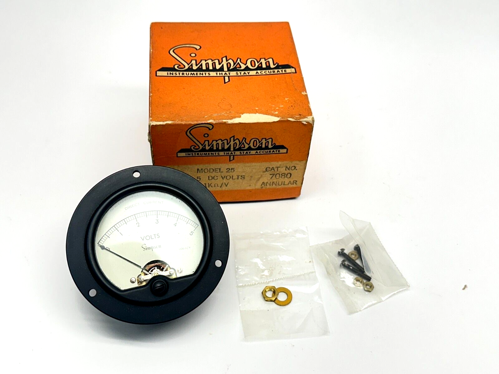 Simpson 7080 Model 25 3.5" Analog Panel Meter Round 0-5VDC - New – Open box - Maverick Industrial Sales