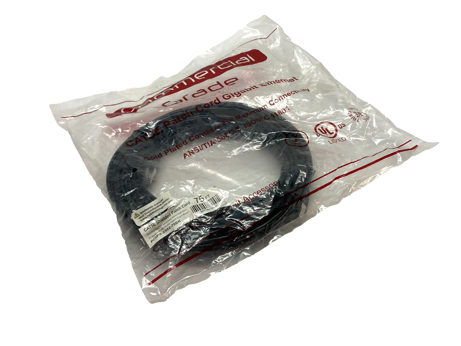 PC5PS-2392-75BK Snagless Double-Ended RJ45 Connectors Patch Cordset 75' - Maverick Industrial Sales