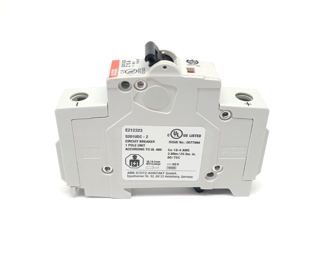 2CDS271517R0428,S201UDC-Z10A,S201UDC-Z10,S201UDC-Z10 A,S201UDC-Z 10 A | ABB S201UDC-Z10 A Circuit Breaker 1P 10A 60VDC 2CDS271517R0428 - New – Open box - Maverick Industrial Sales