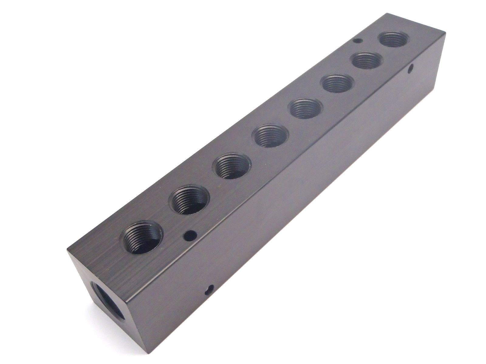 AM-5-8 | Bond Fluidaire Manifold Block Approx. 8-11/16” L 2 Inlet 8 Outlet - New – Open box - Maverick Industrial Sales