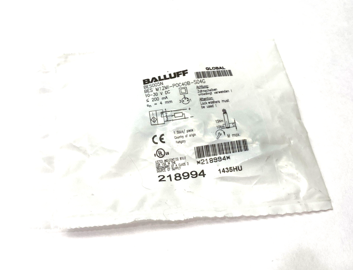 Balluff BES005N Inductive Proximity Sensor, Cylindrical, BES M12MI-POC40B-S04G - Maverick Industrial Sales