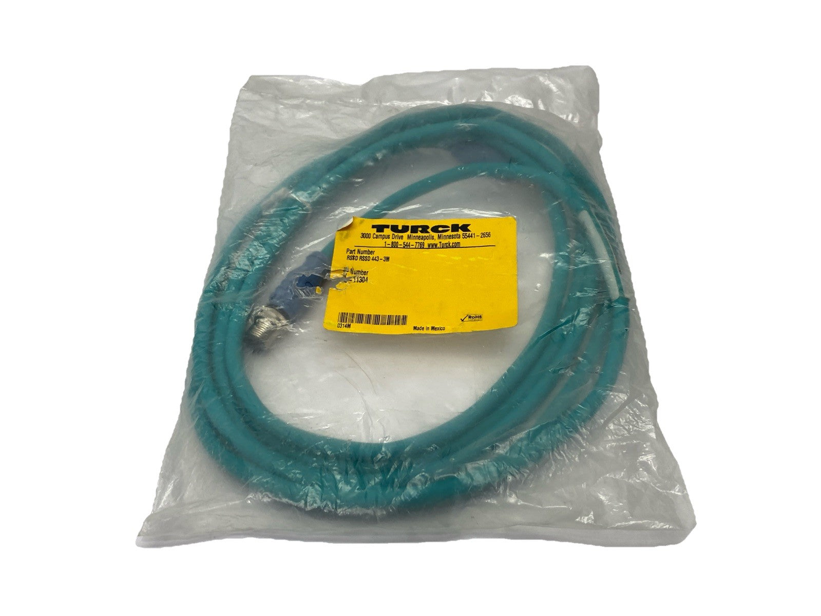 RSSD RSSD 443-3M, U-11304 | Turck RSSD RSSD 443-3M Industrial Ethernet Cable Male M12 4-Pin 3m U-11304 - New - Maverick Industrial Sales