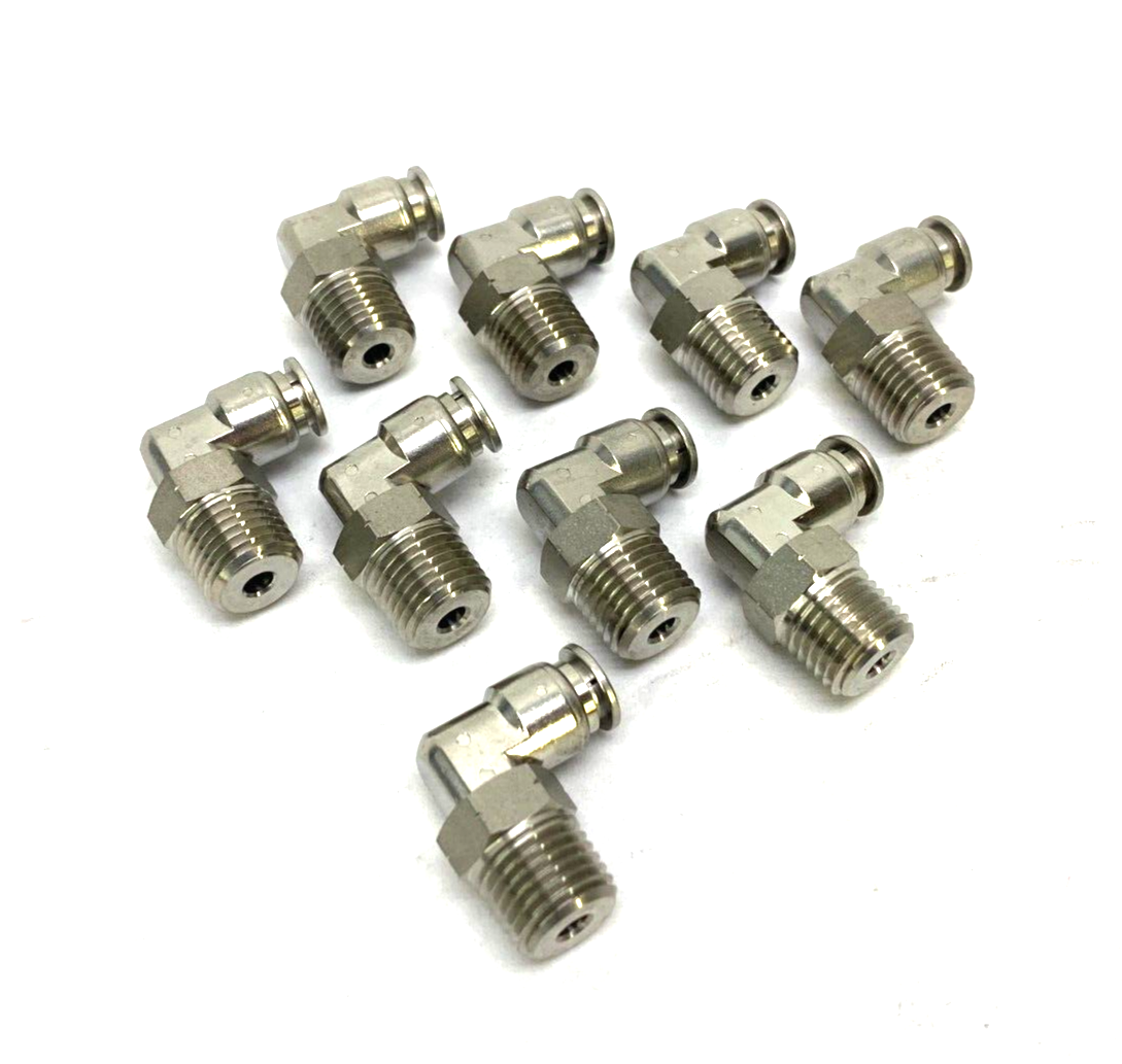 Stainless Steel Swivel Snap-Connect Elbow Fitting 1/4" OD to 1/4" NPT LOT OF 9 - Maverick Industrial Sales