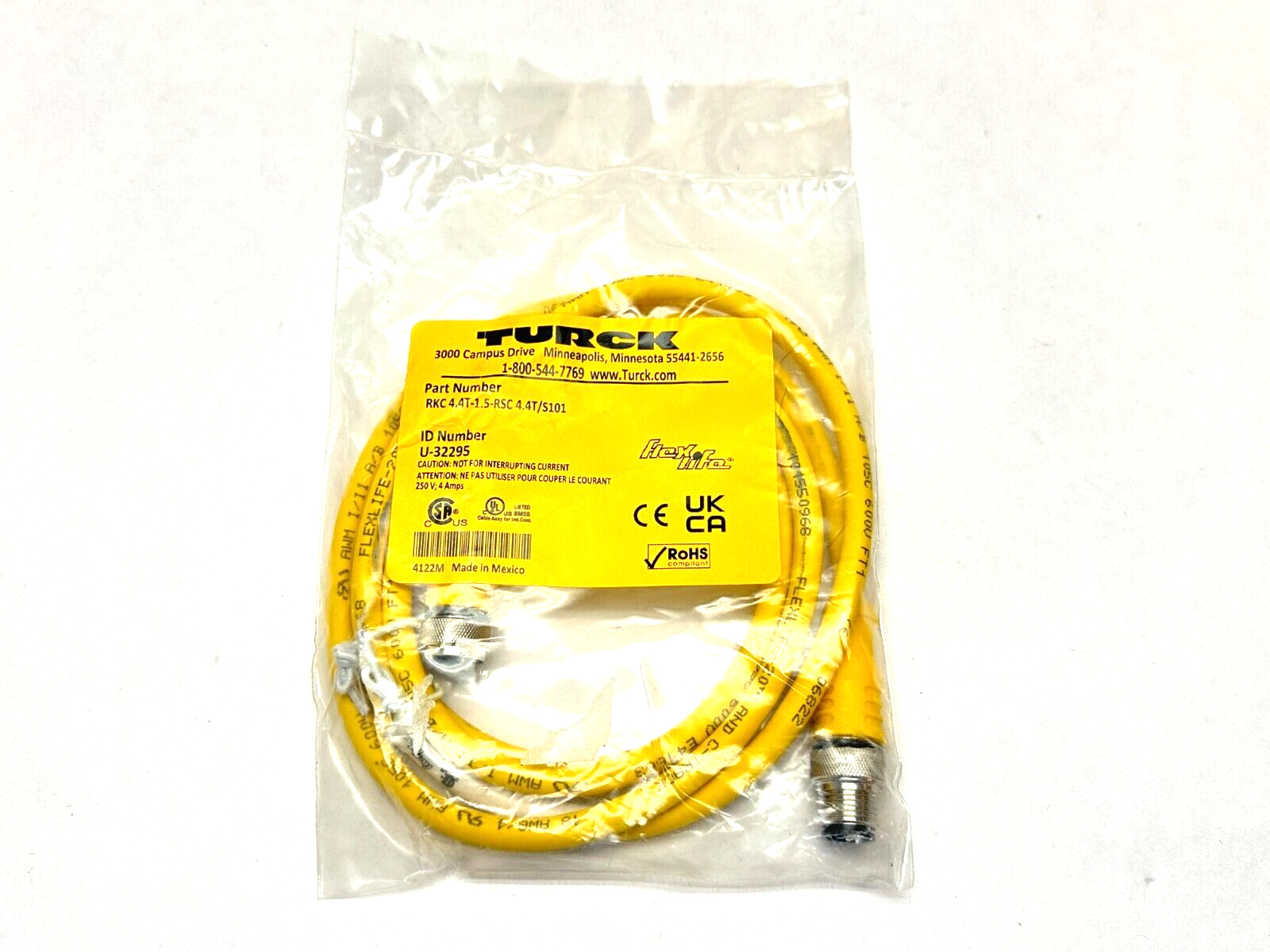 RKC 4.4T-1.5-RSC 4.4T/S101, U-32295 | Turck RKC 4.4T-1.5-RSC 4.4T/S101 Sensor Cordset M/F M12 4-Pin 1.5m U-32295 - New - Maverick Industrial Sales